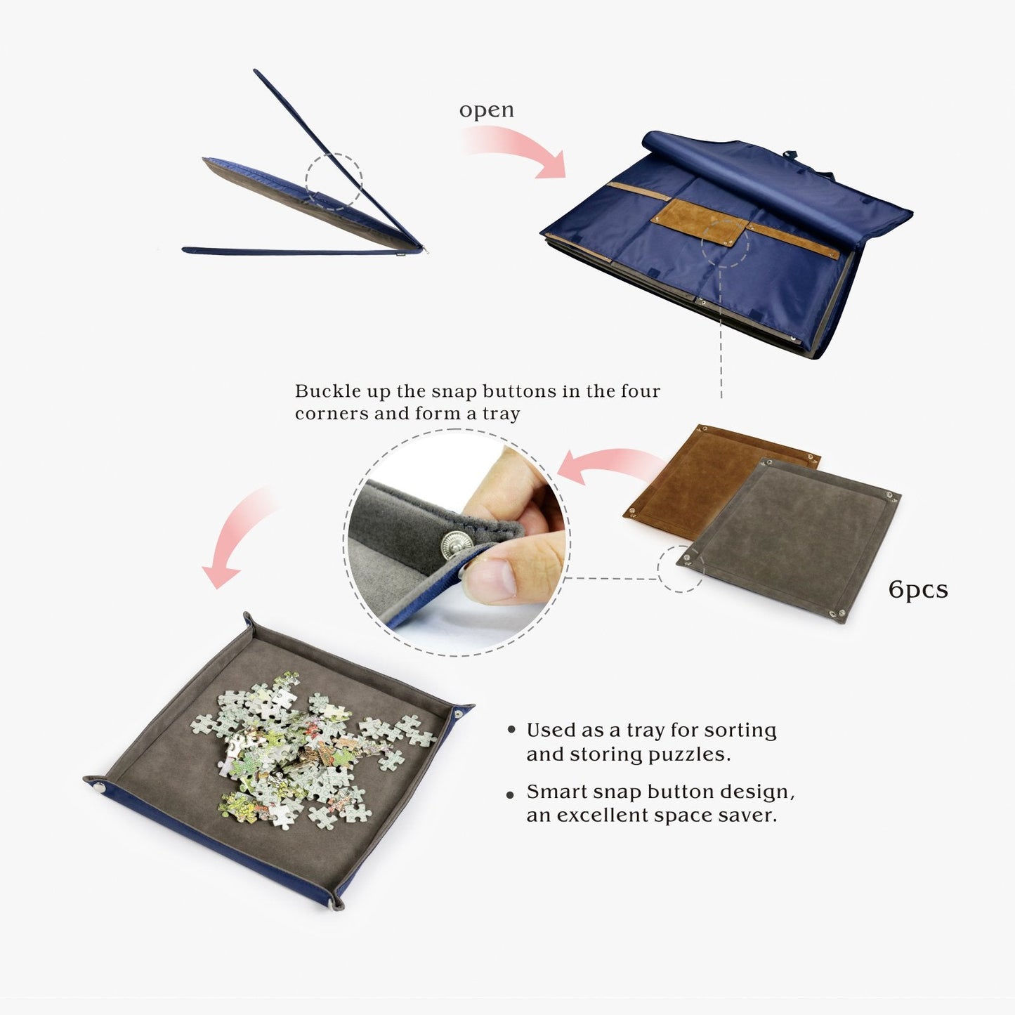 Lavievert 1500 Piece Puzzle Board with Padded Cover | 6 Sorting Trays, Detachable Board, Portable Case