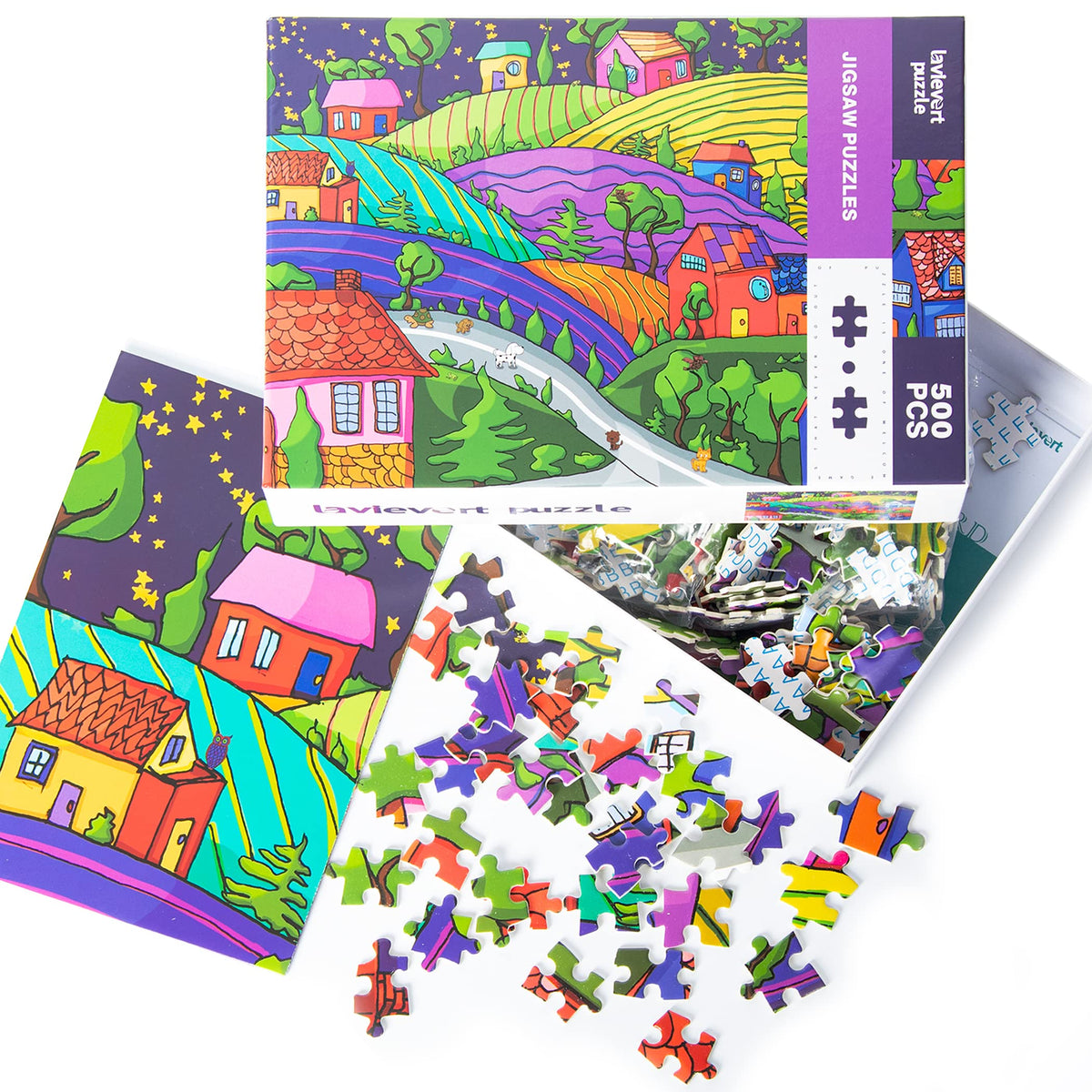 Lavievert 500pc Jigsaw Puzzle for Adults - Village Under The Stars | Family Time