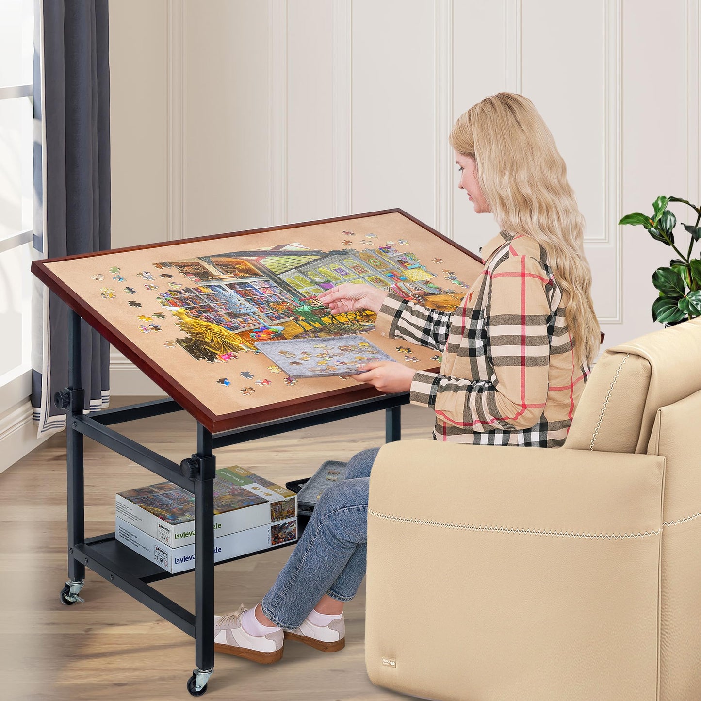 Lavievert 1500-Piece Tilting Puzzle Table – Adjustable Angle & Height, Wheels & Cover