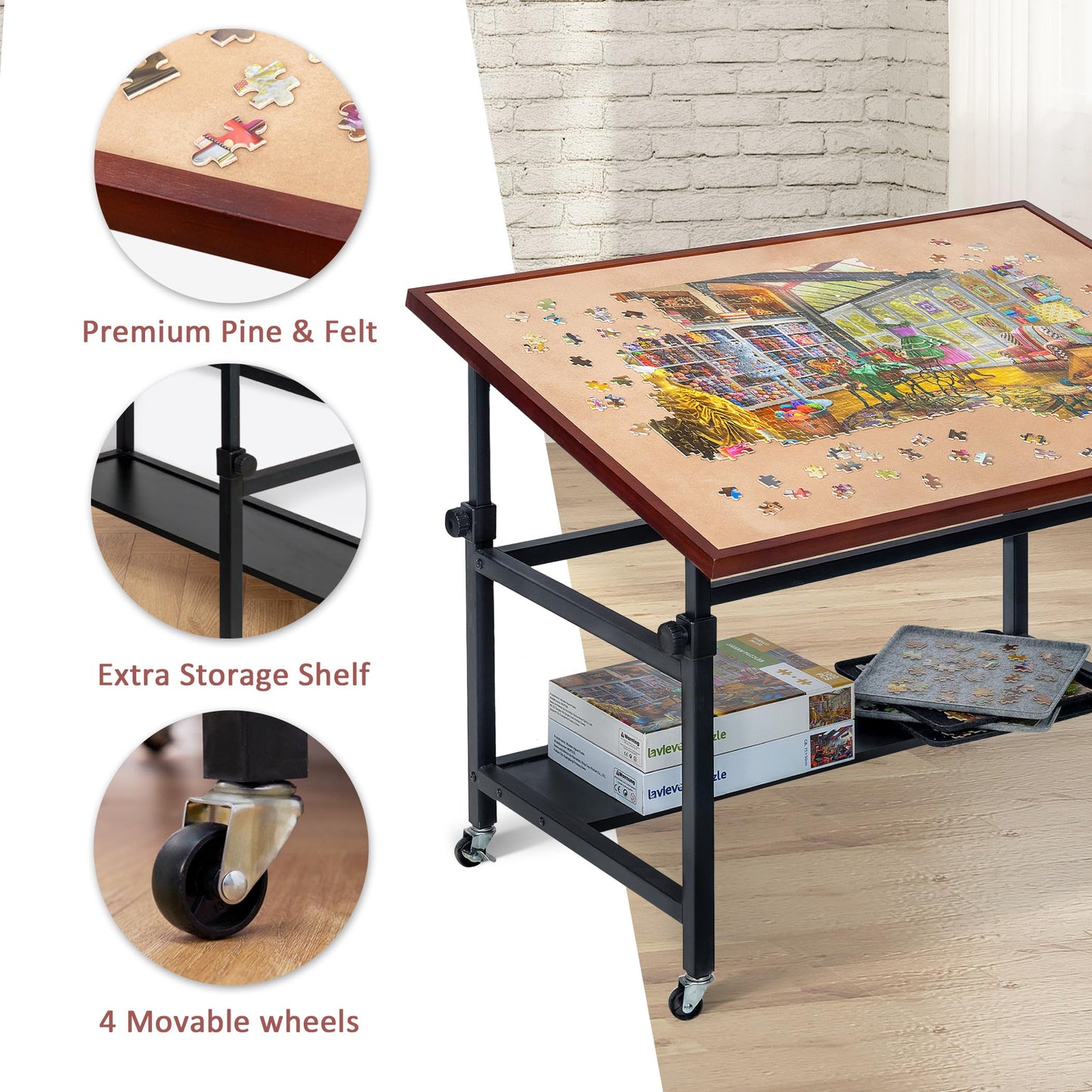 Lavievert 1500-Piece Tilting Puzzle Table – Adjustable Angle & Height, Wheels & Cover