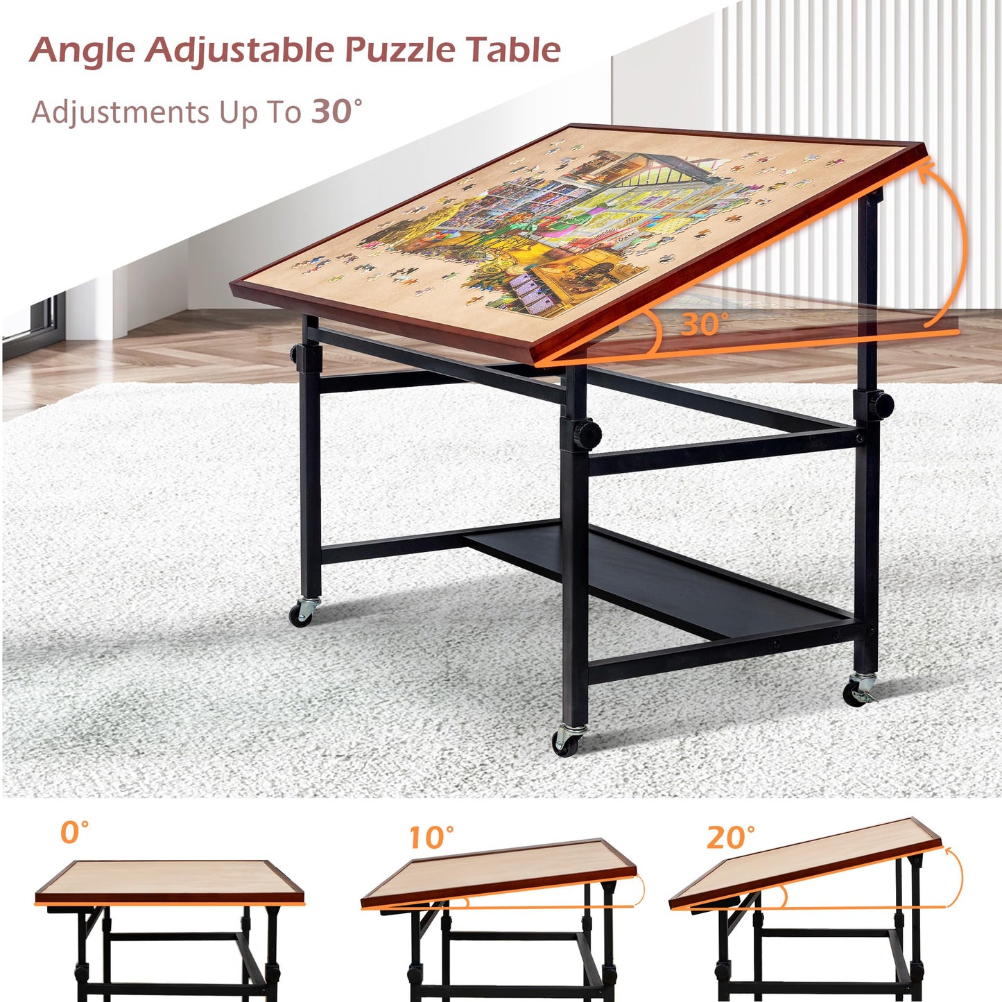 Lavievert 1500-Piece Tilting Puzzle Table – Adjustable Angle & Height, Wheels & Cover