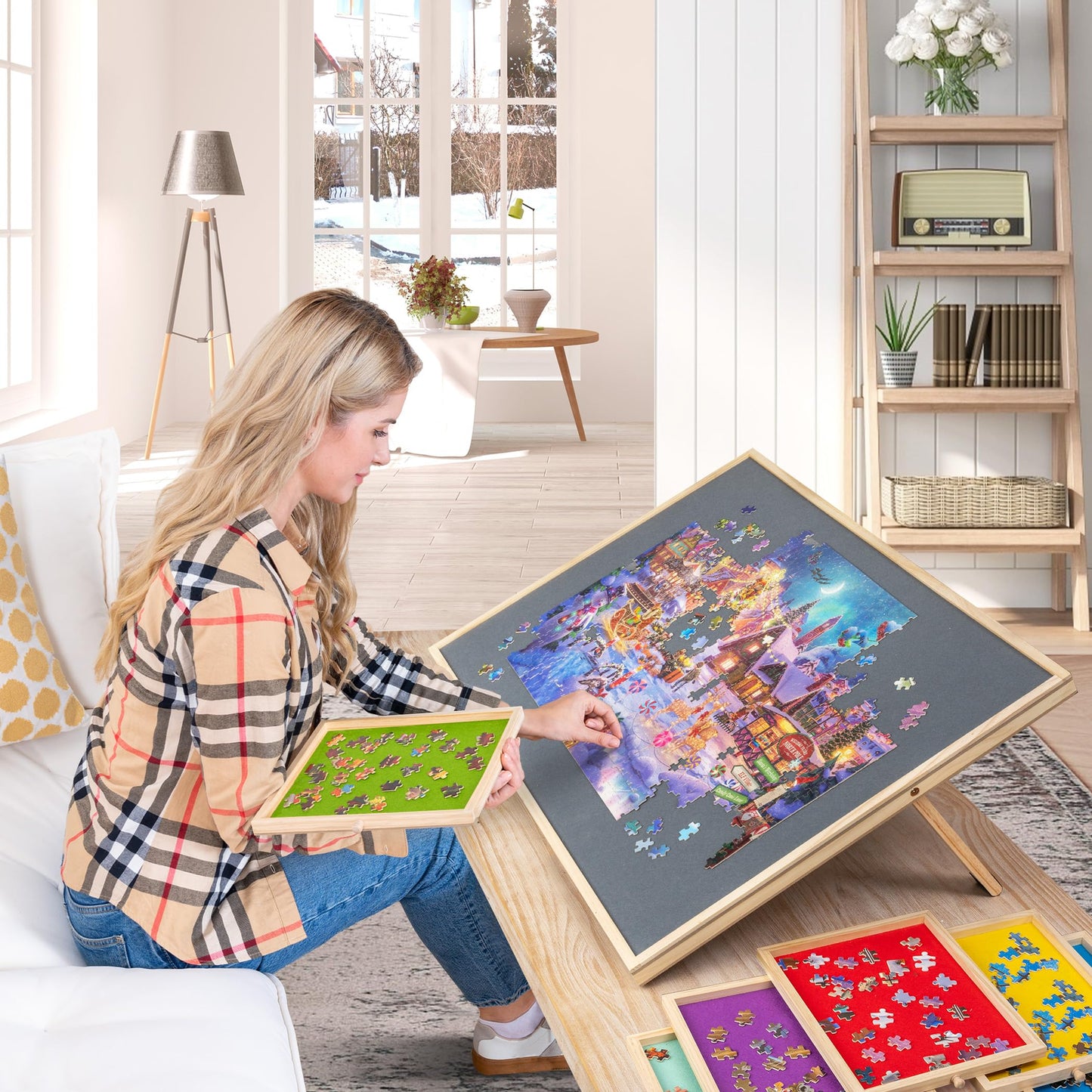Lavievert 2-in-1 Tilting & Rotating Puzzle Board — 1500-Piece Jigsaw Table with 6 Drawers