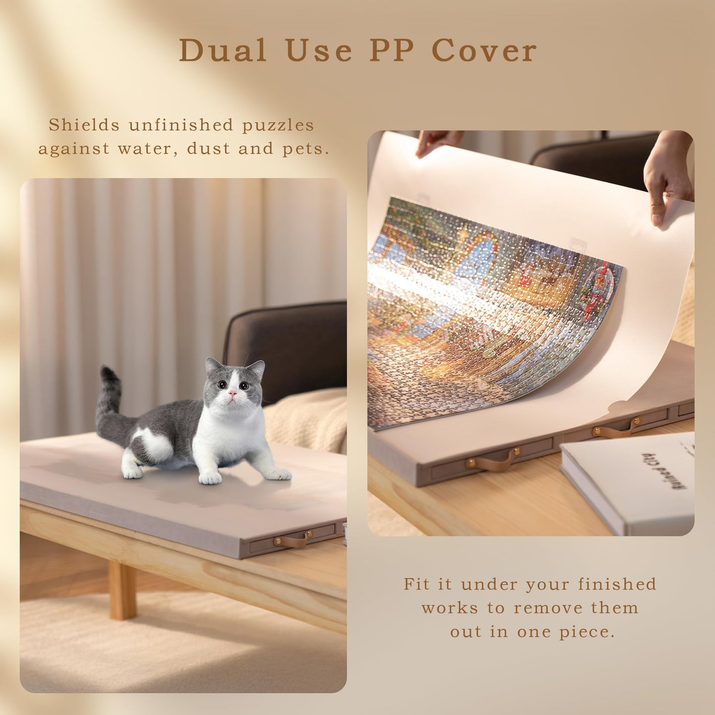 Lavievert Velvet-Covered Tilting Puzzle Board with 6 Drawers & Adjustable Stand – 1500-Piece Capacity, Dusty Pink