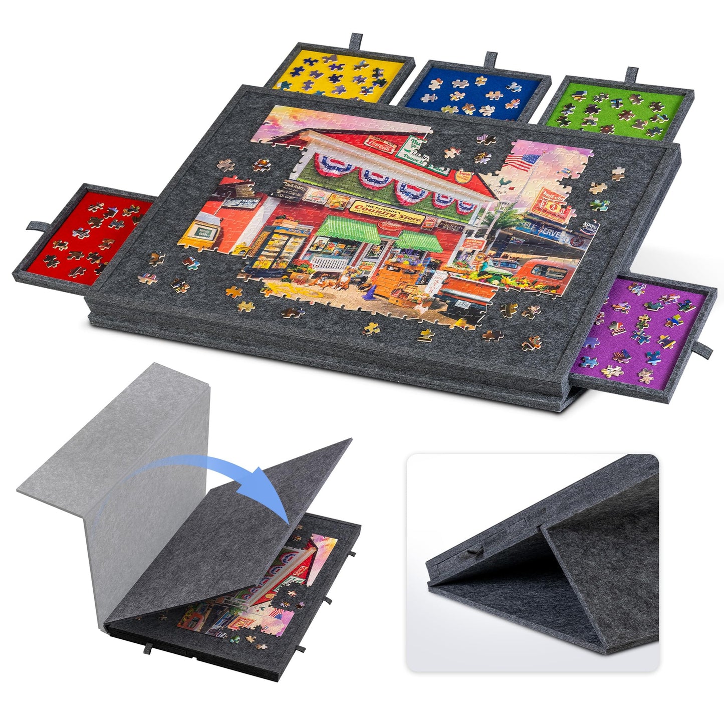 Lavievert Tilting Puzzle Board – 2-in-1 Stand & Cover, 1000-Piece Capacity, Gray