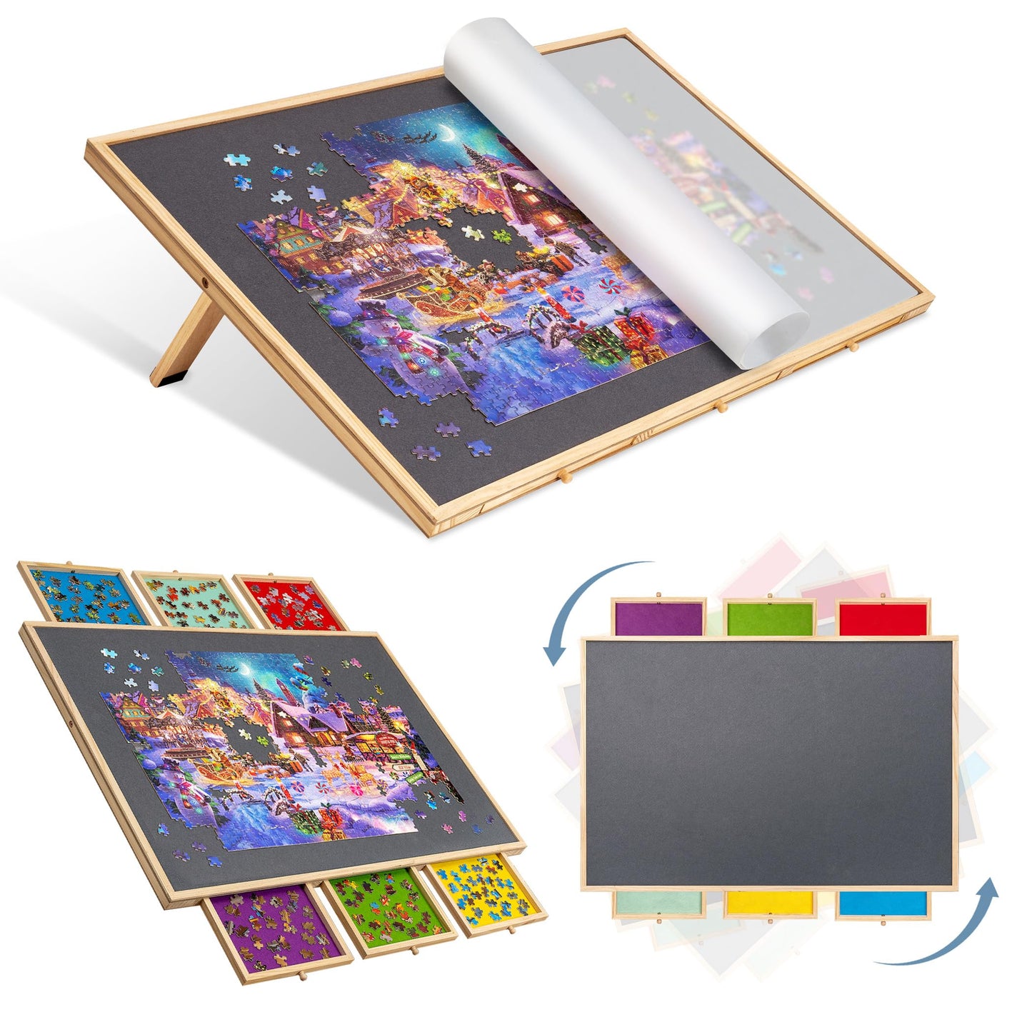 Lavievert 2-in-1 Tilting & Rotating Puzzle Board — 1500-Piece Jigsaw Table with 6 Drawers