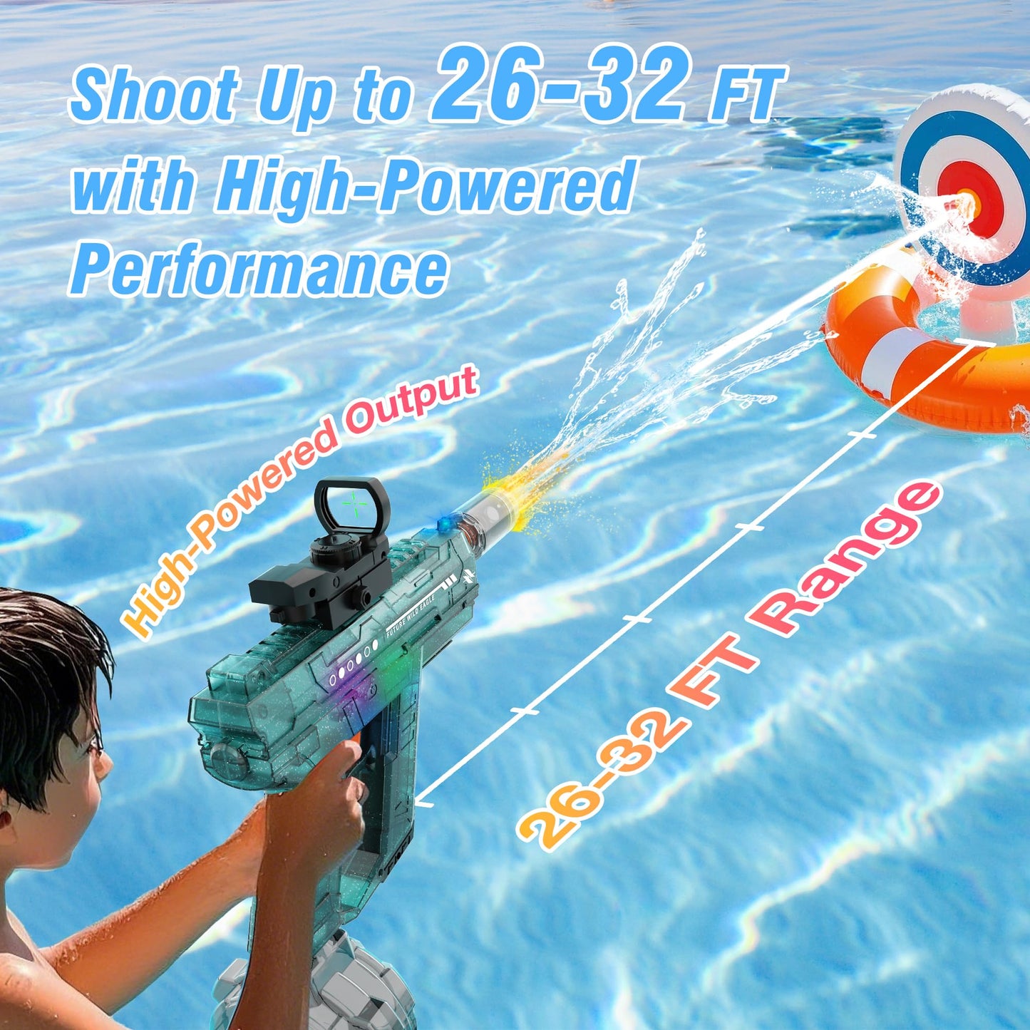 Lawdiey Electric Water Gun — 26-32 ft Range, 800ml Tank, Dark Green