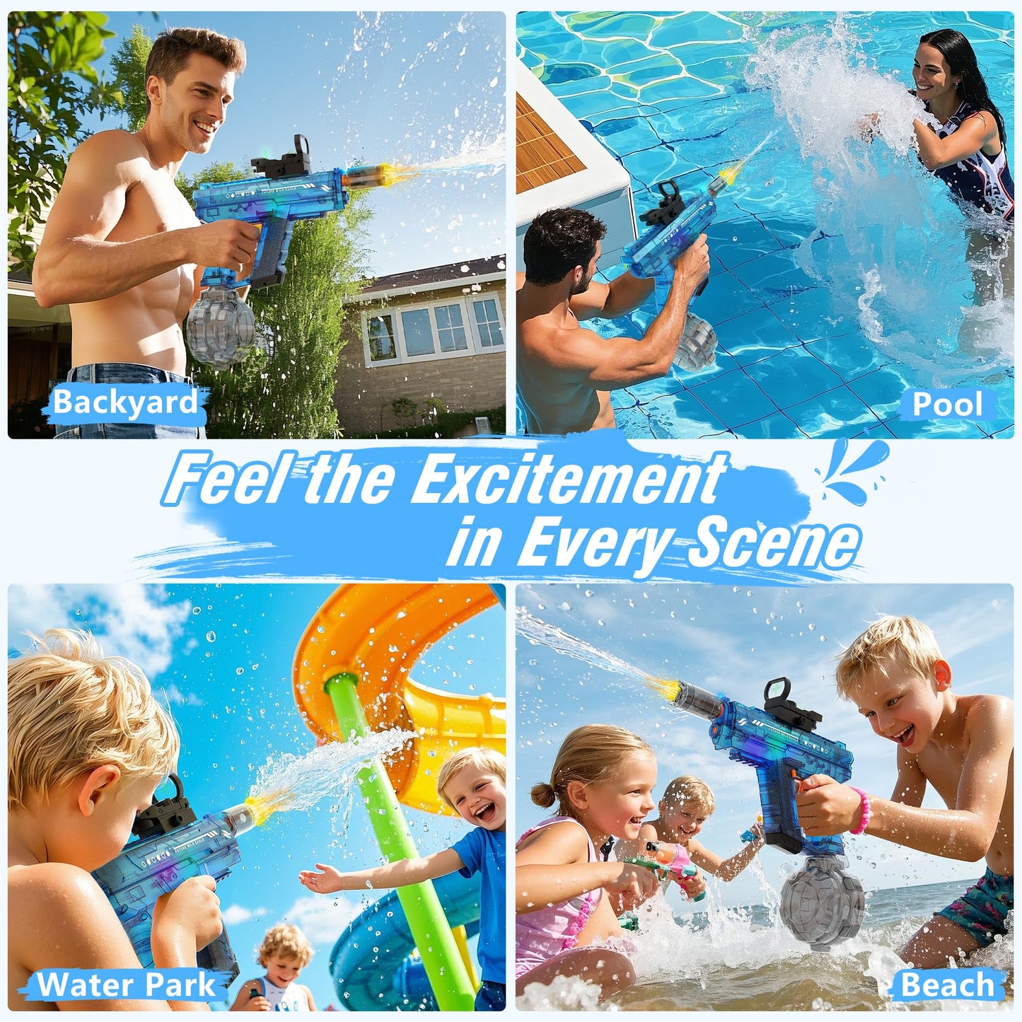 Lawdiey Electric Water Gun 2-Pack for Adults & Kids — 26-32 ft Range, 800ml Tank, Holographic Sight and Splash-Resistant