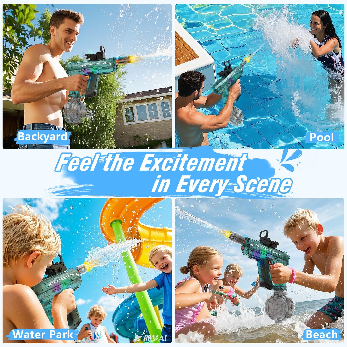Lawdiey Electric Water Gun — 26-32 ft Range, 800ml Tank, Dark Green