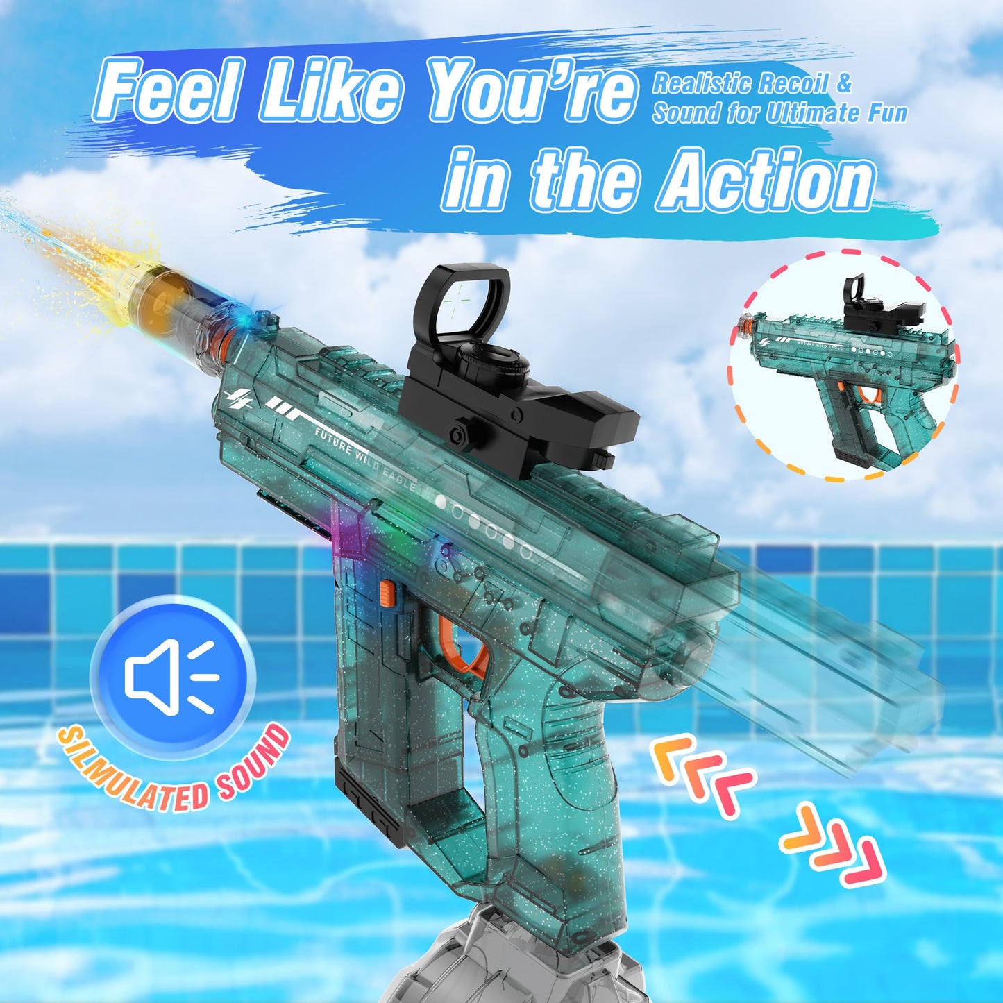 Lawdiey Electric Water Gun — 26-32 ft Range, 800ml Tank, Dark Green