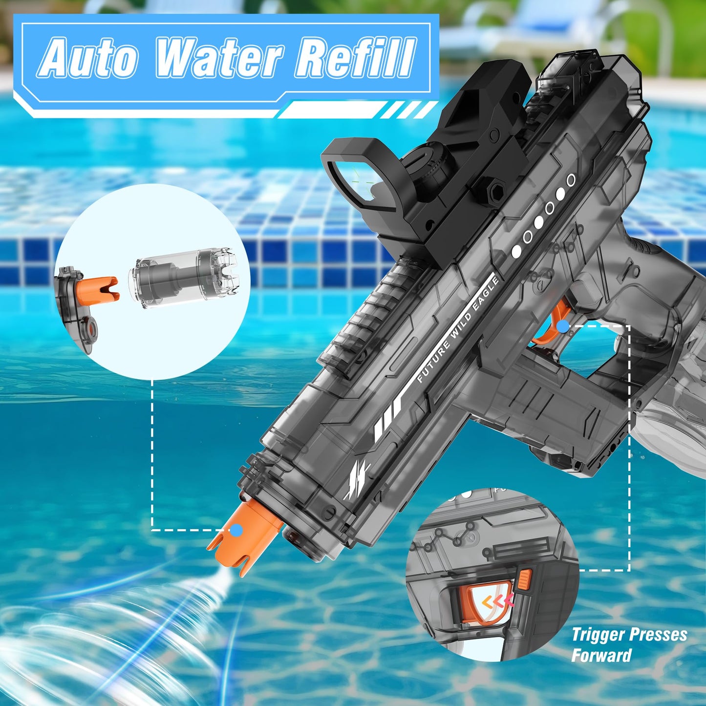 Lawdiey Electric Water Gun – 26-32 ft Range, 800ml Tank, Holographic Sight