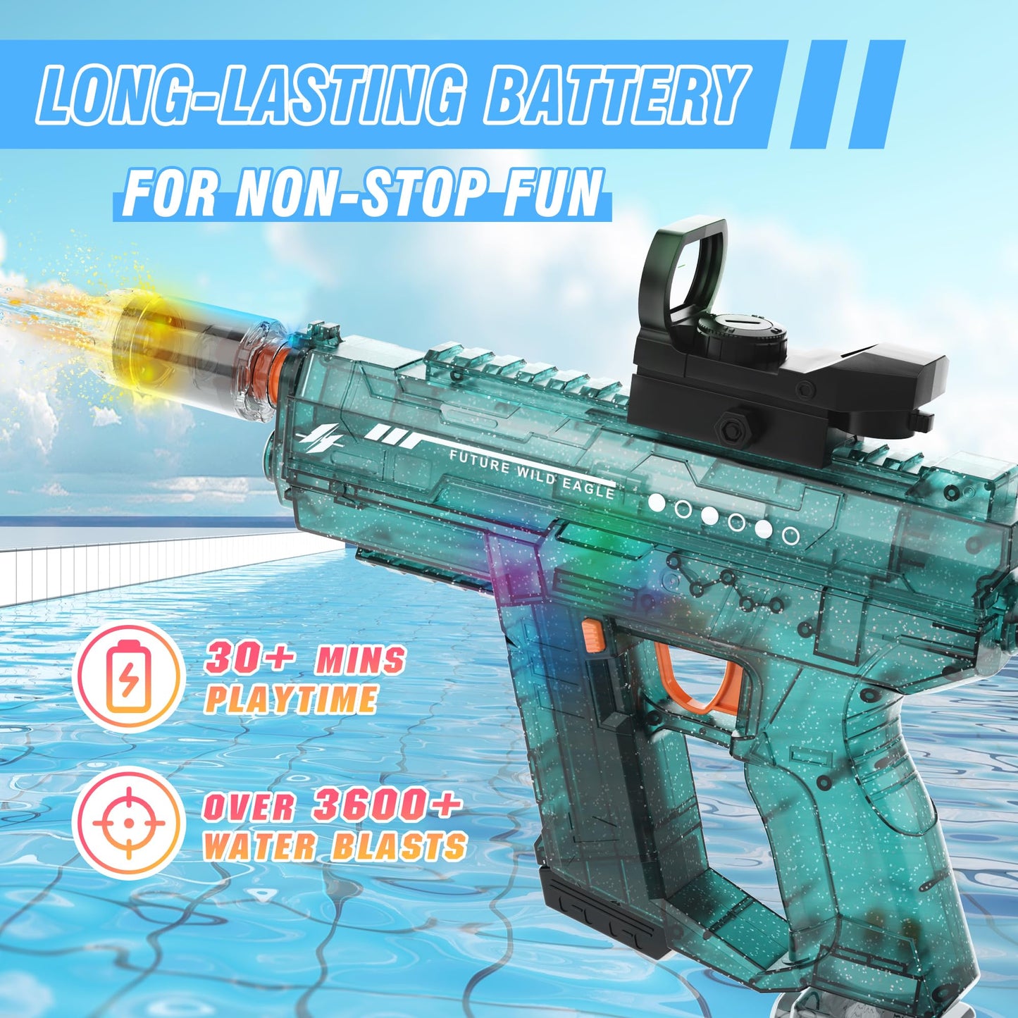 Lawdiey Electric Water Gun Set - 26-32 ft Range, 800ml Tank, Splash-Resistant (2-Pack)