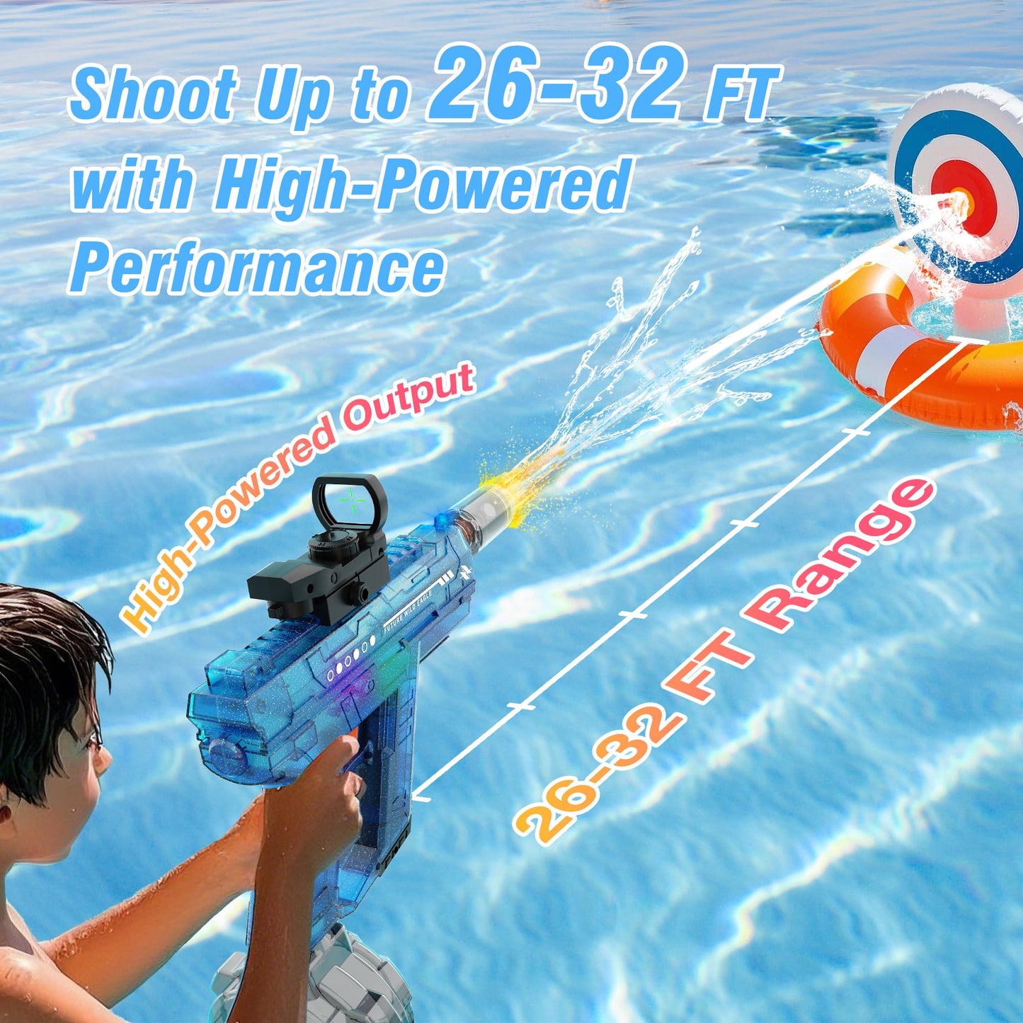Lawdiey Electric Water Gun 2-Pack for Adults & Kids — 26-32 ft Range, 800ml Tank, Holographic Sight and Splash-Resistant