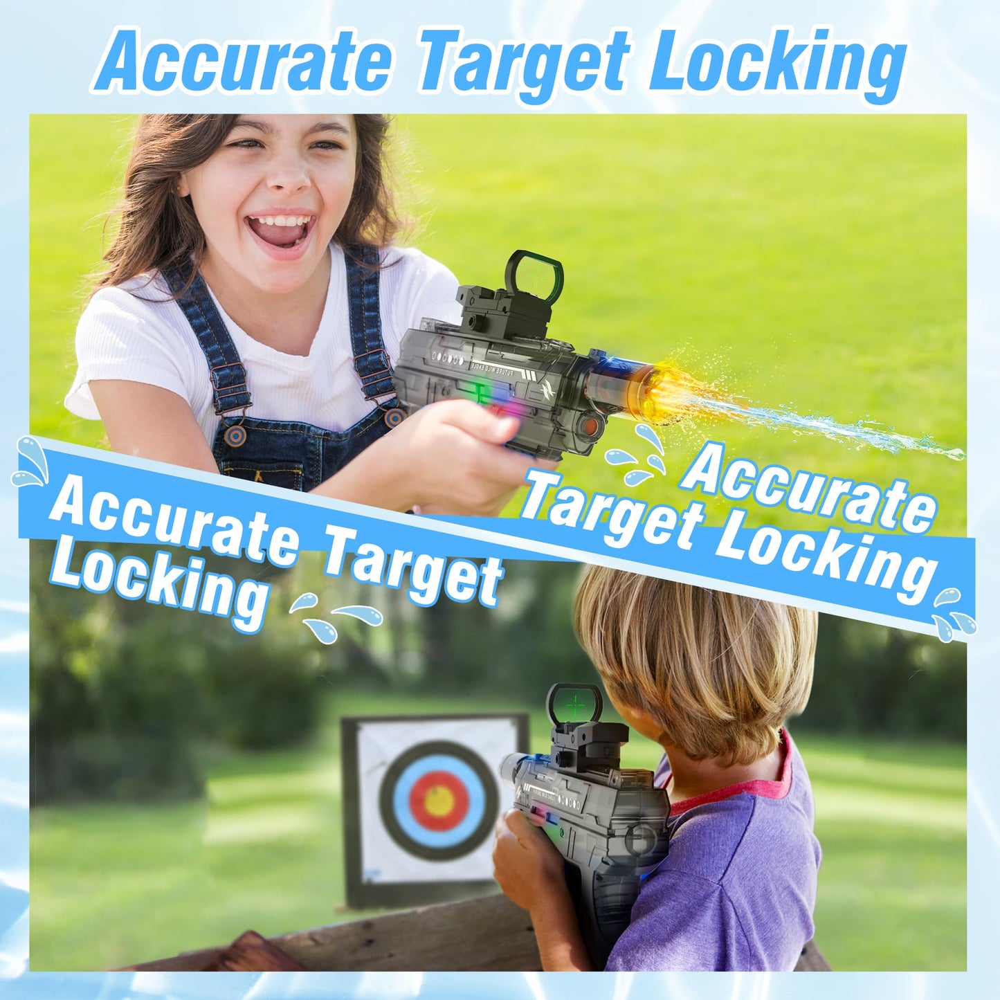 Lawdiey Electric Water Gun – 26-32 ft Range, 800ml Tank, Holographic Sight