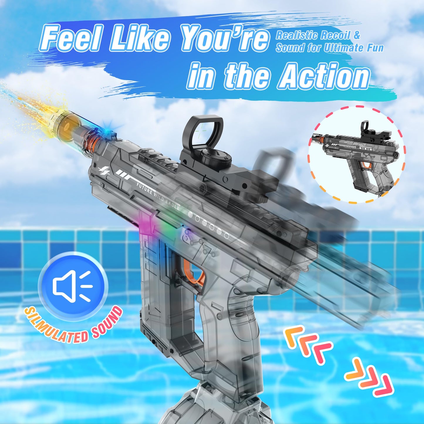 Lawdiey Electric Water Gun – 26-32 ft Range, 800ml Tank, Holographic Sight