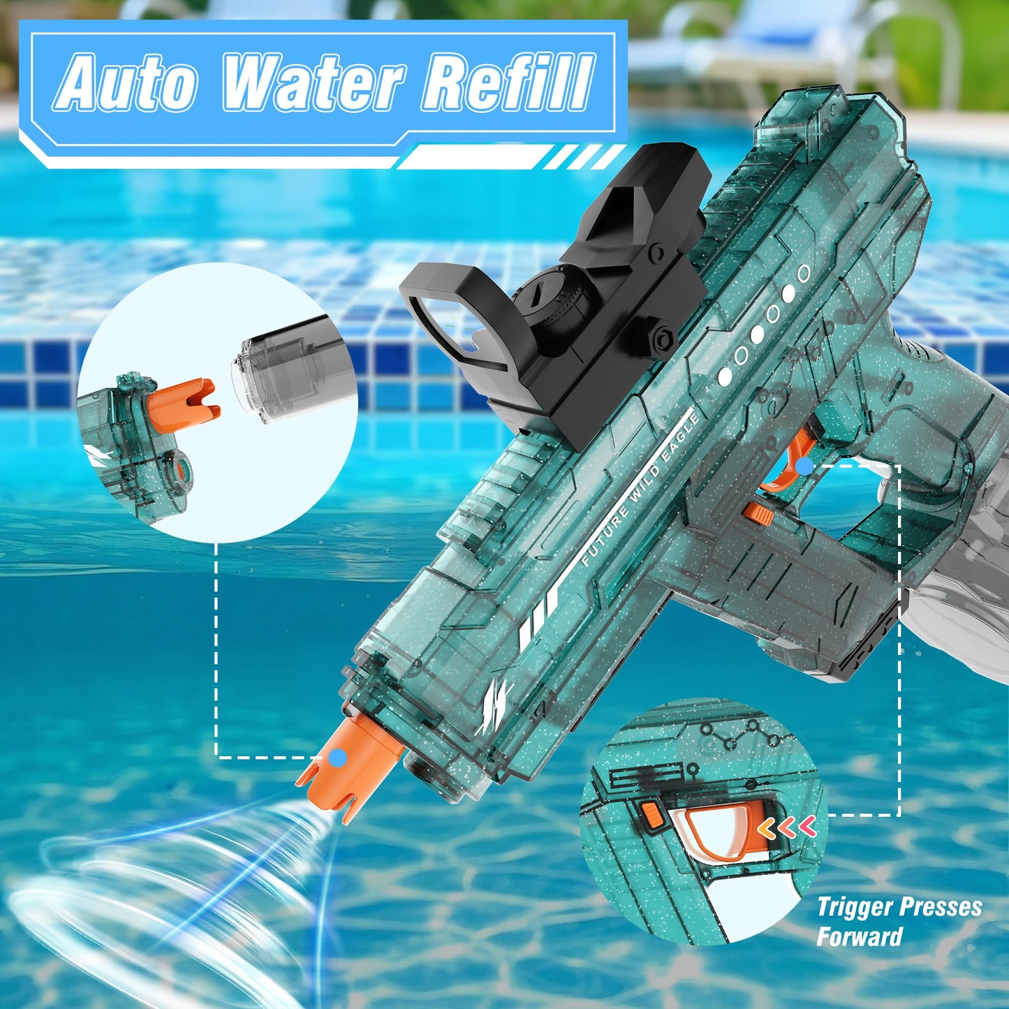 Lawdiey Electric Water Gun Set - 26-32 ft Range, 800ml Tank, Splash-Resistant (2-Pack)