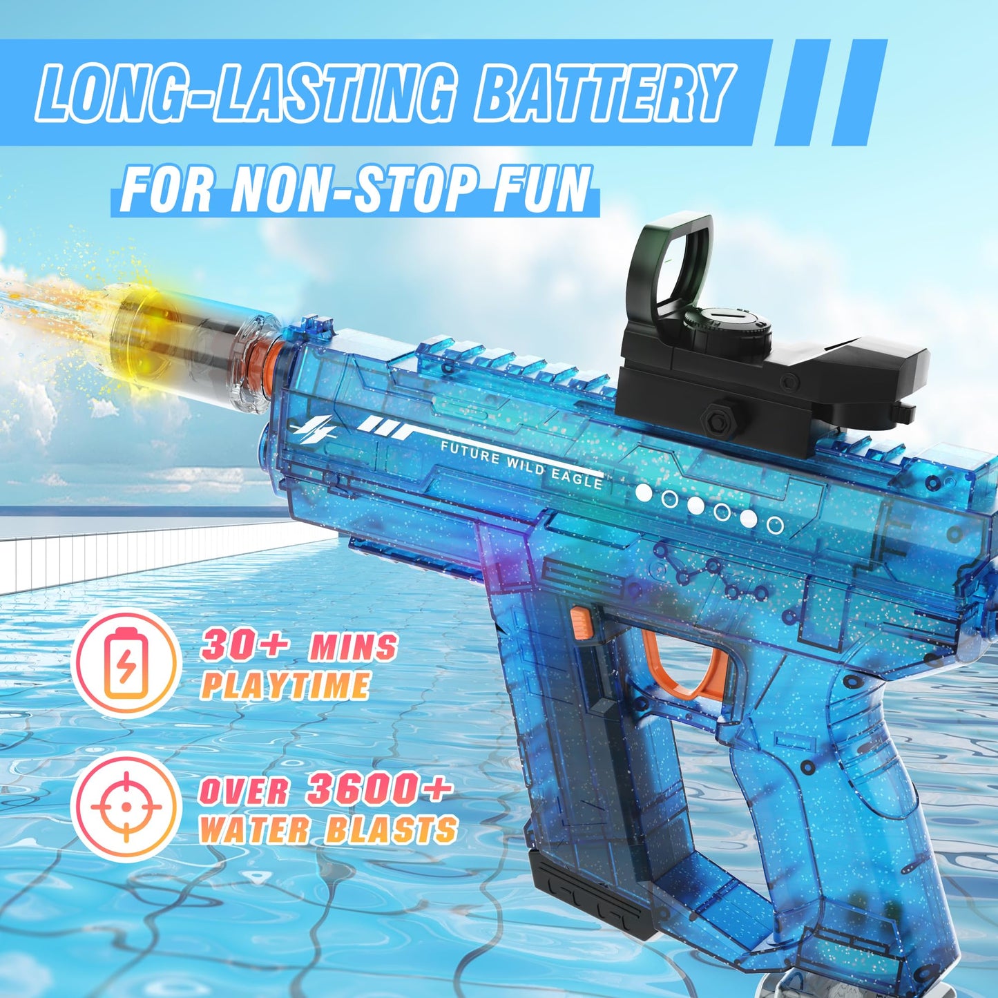 Lawdiey Electric Water Gun 2-Pack for Adults & Kids — 26-32 ft Range, 800ml Tank, Holographic Sight and Splash-Resistant