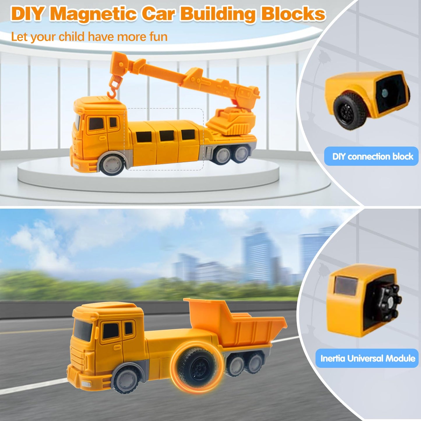 Lawfig Magnetic Transform Engineering Car — 7-in-1 Construction Toys for Kids 3-8