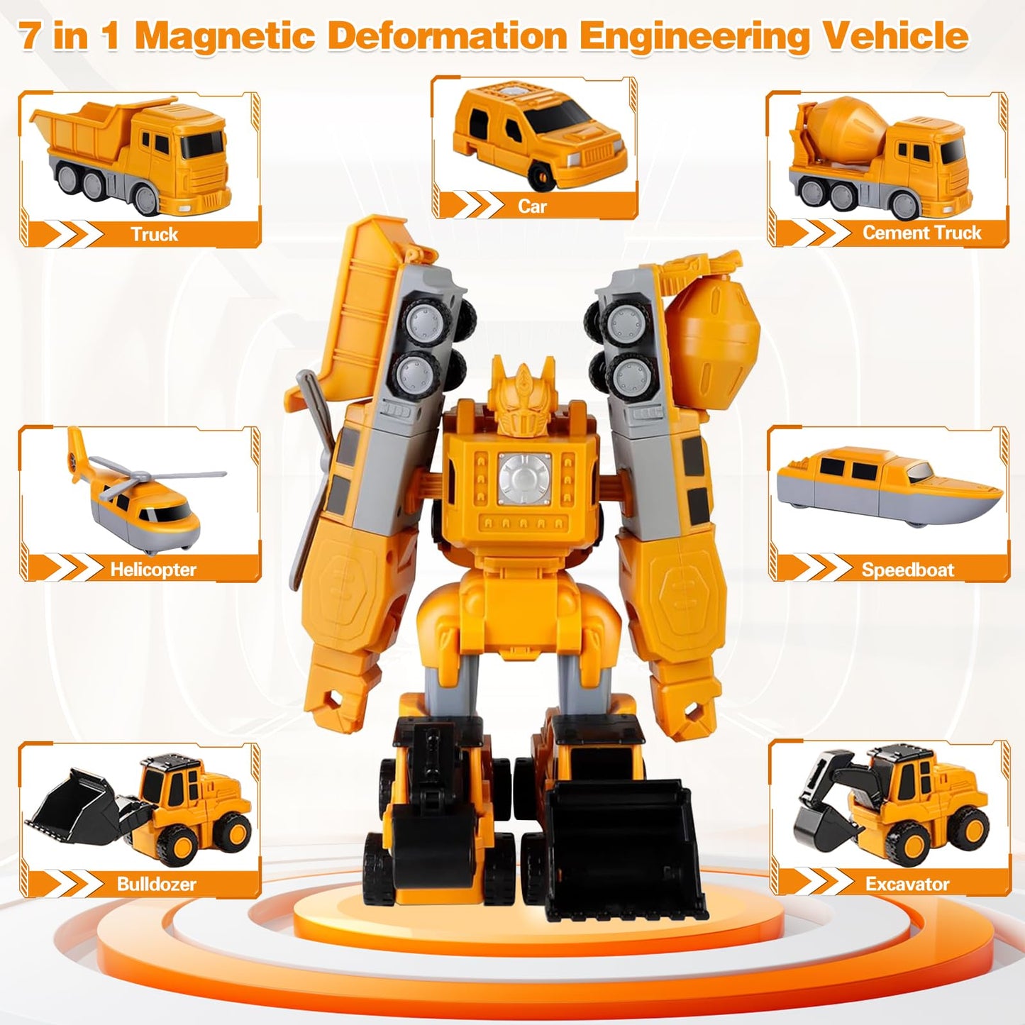 Lawfig Magnetic Transform Engineering Car — 7-in-1 Construction Toys for Kids 3-8