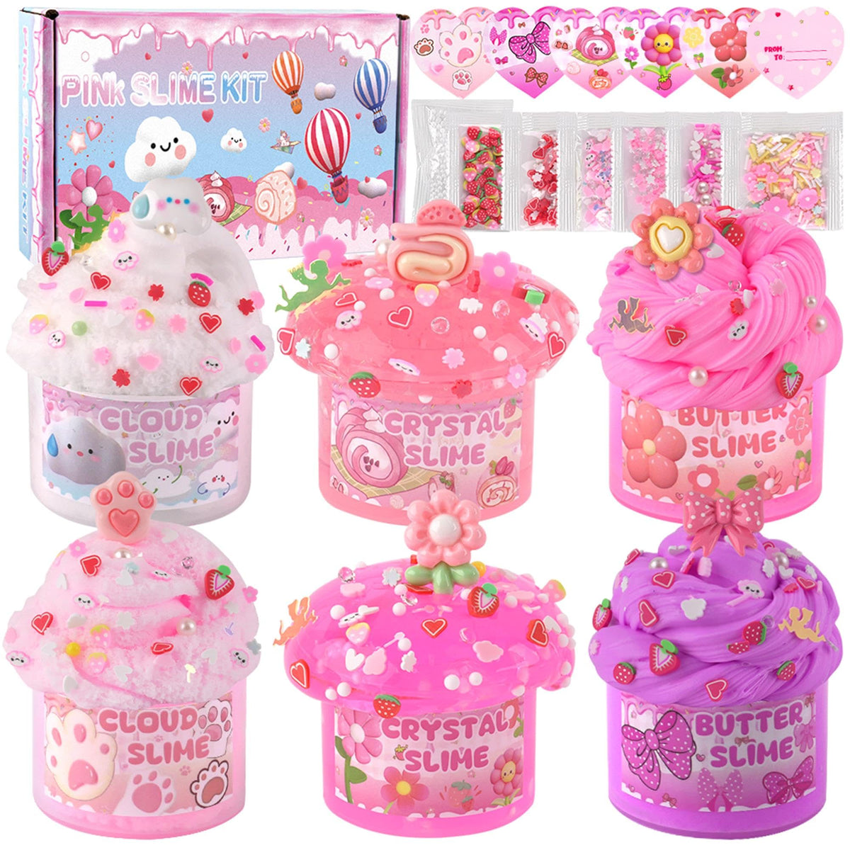 LAWOHO 6-Pack Slimes for Kids | Pink Butter, Cloud & Crystal Slimes Kit