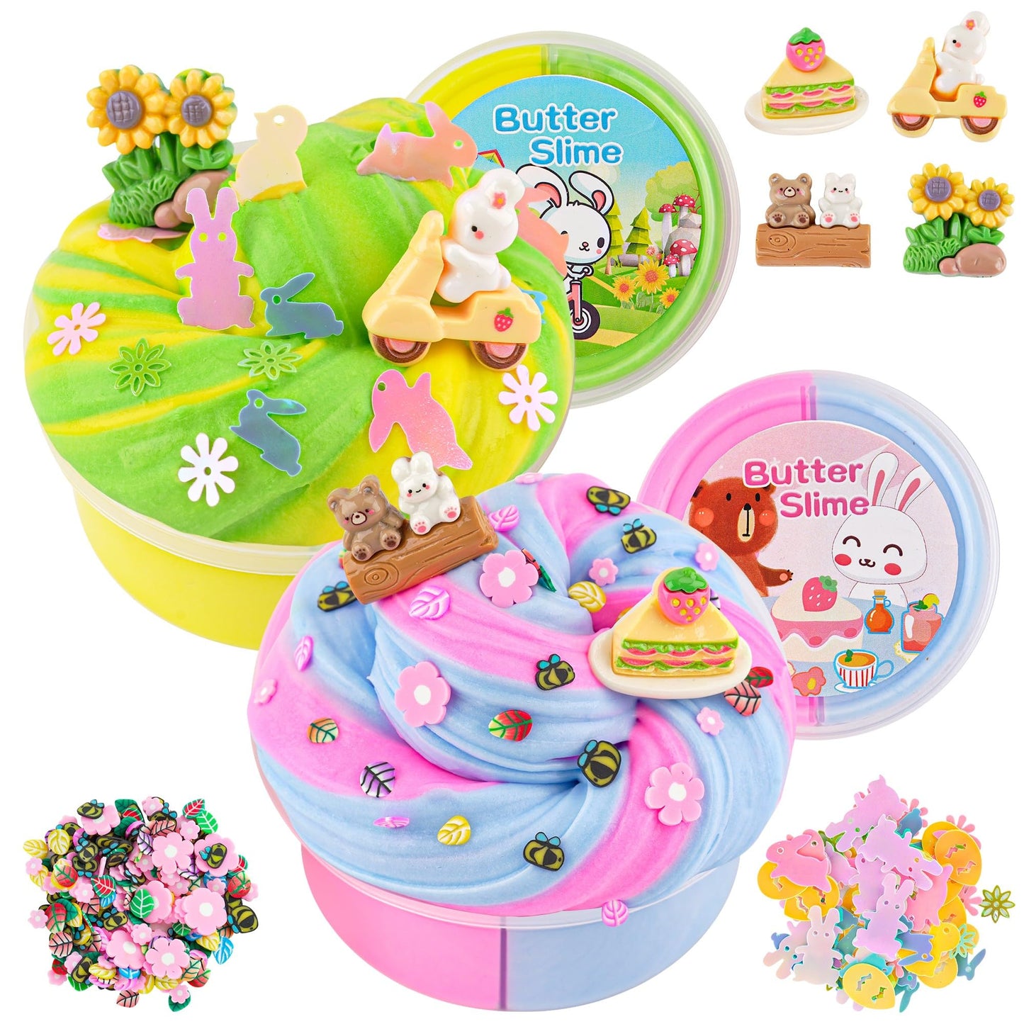 LAWOHO Butter Slime Kit – Two-Toned Slimes with 6 Add-Ins for Easter Fun