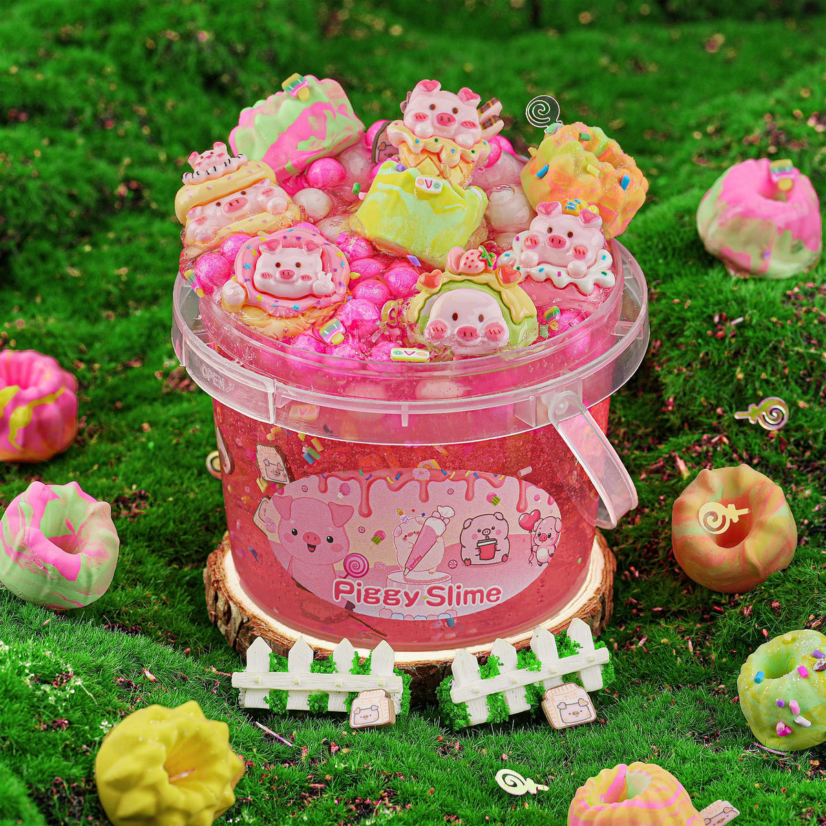 LAWOHO 300ml Piggy Slime Kit with Clay – Red Clear Slime, 10 Add-Ins & Piglet Charms