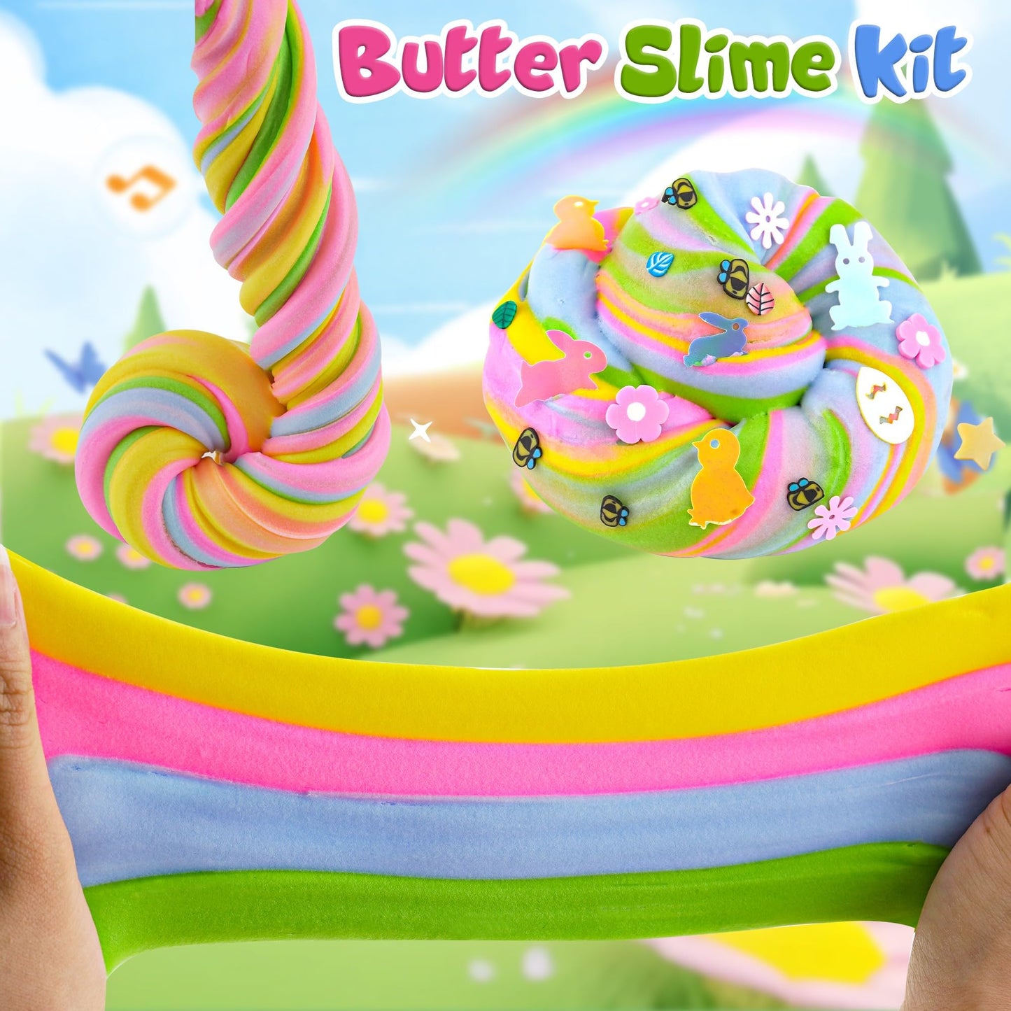 LAWOHO Butter Slime Kit – Two-Toned Slimes with 6 Add-Ins for Easter Fun