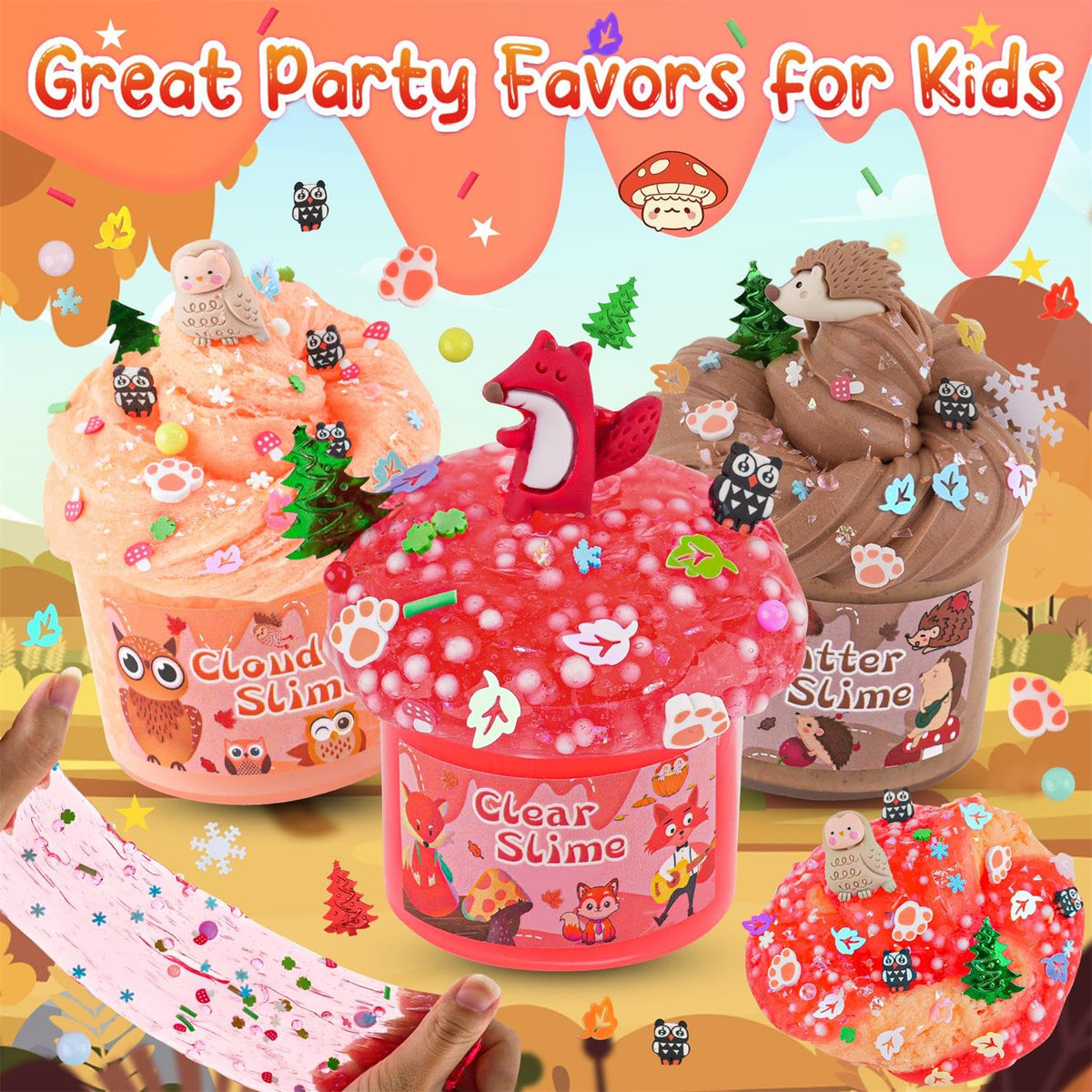 LAWOHO 6 Packs Forest Slime Kit - 360ml Slime Set with Animal Add-Ins | Butter, Cloud & Clear Slimes for Kids