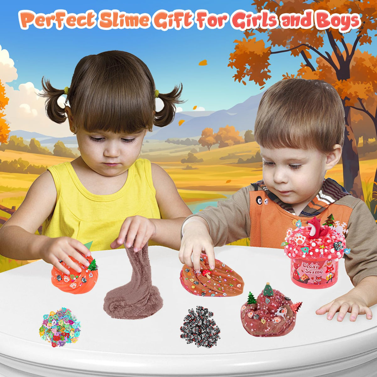 LAWOHO 6 Packs Forest Slime Kit - 360ml Slime Set with Animal Add-Ins | Butter, Cloud & Clear Slimes for Kids