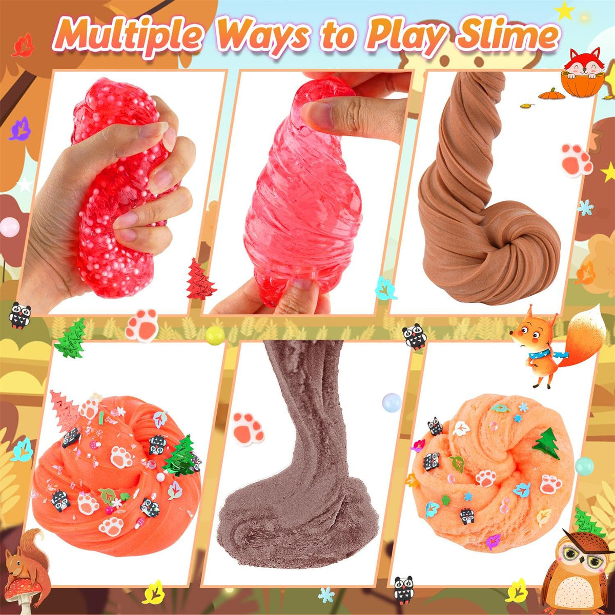LAWOHO 6 Packs Forest Slime Kit - 360ml Slime Set with Animal Add-Ins | Butter, Cloud & Clear Slimes for Kids