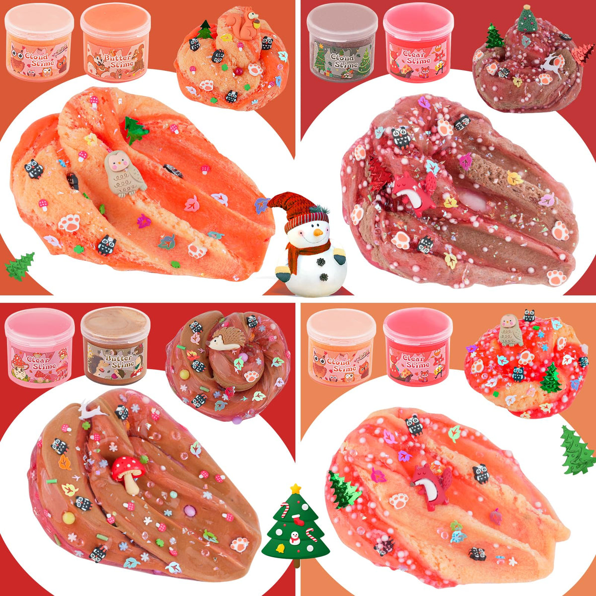 LAWOHO 6 Packs Forest Slime Kit - 360ml Slime Set with Animal Add-Ins | Butter, Cloud & Clear Slimes for Kids