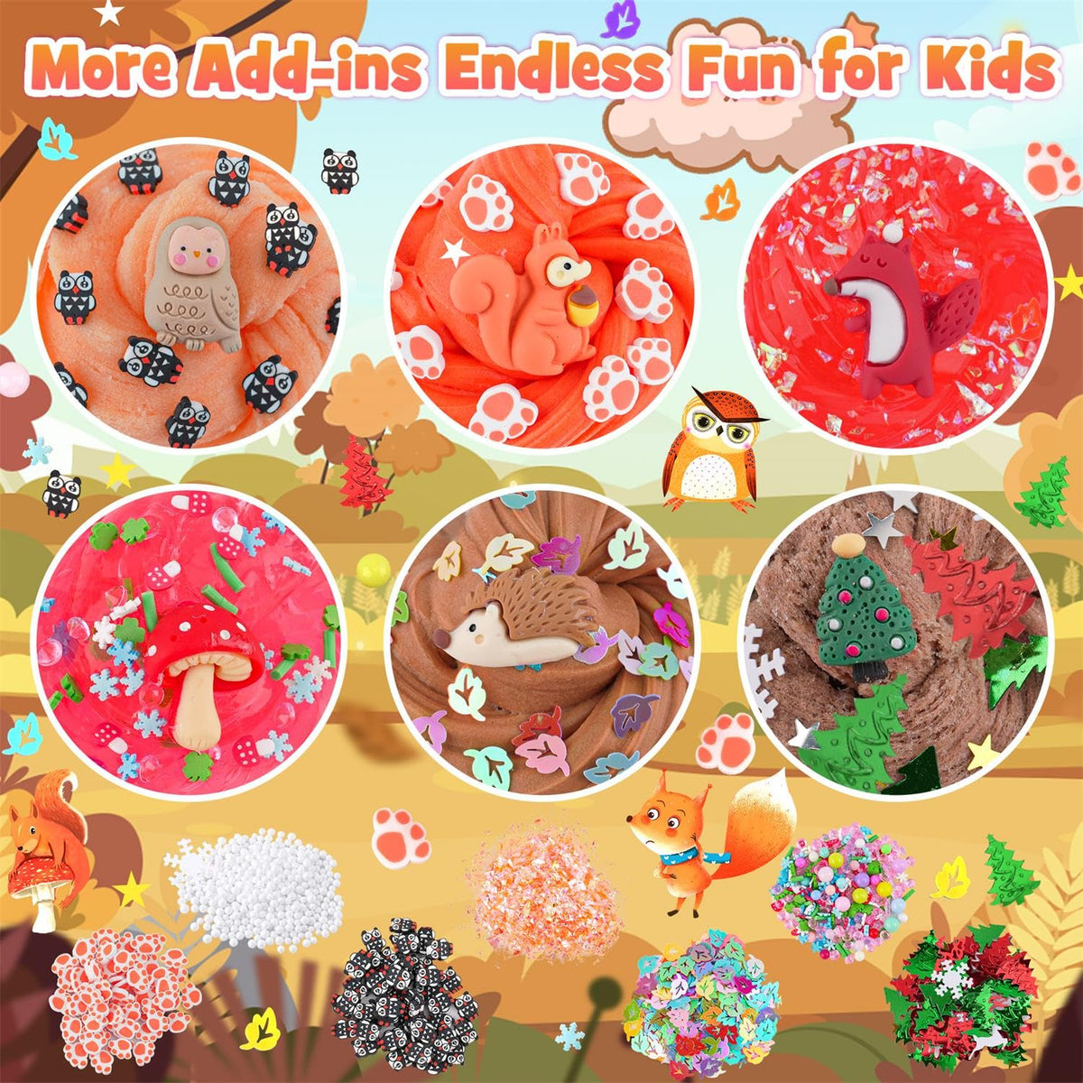 LAWOHO 6 Packs Forest Slime Kit - 360ml Slime Set with Animal Add-Ins | Butter, Cloud & Clear Slimes for Kids