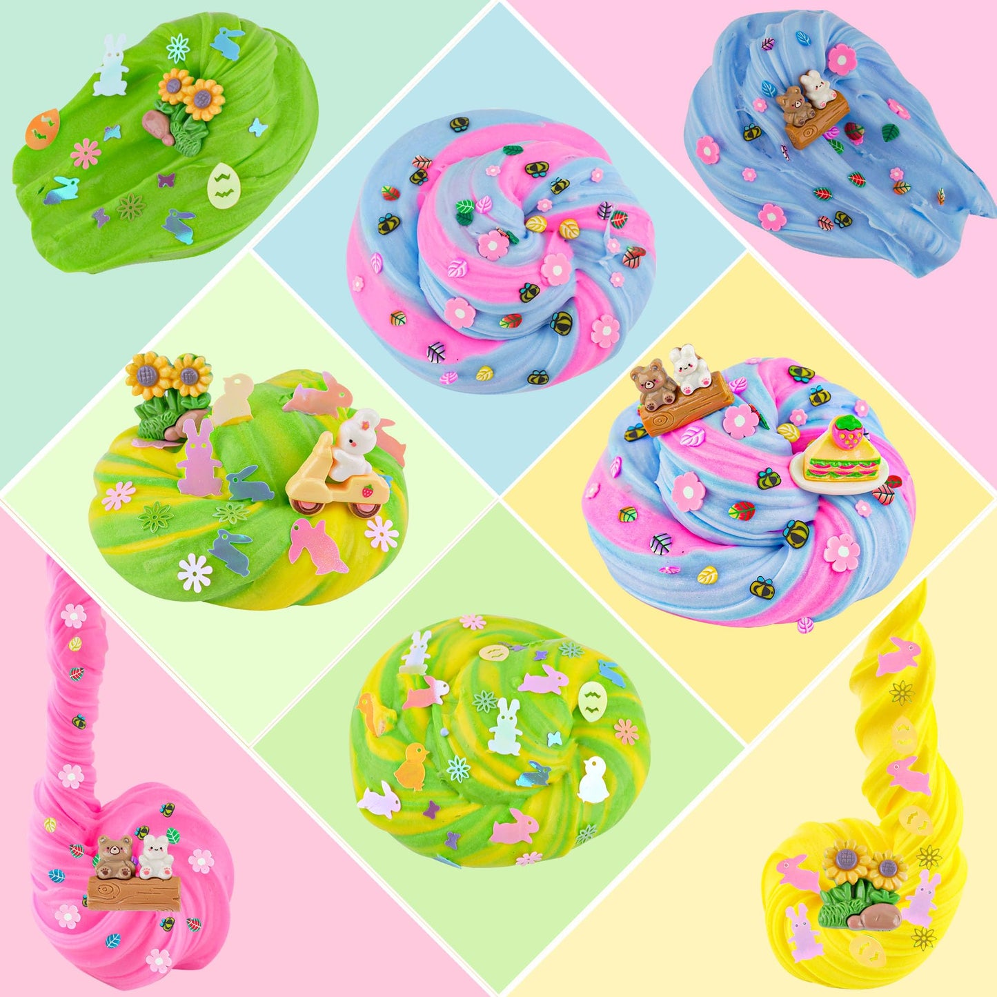 LAWOHO Butter Slime Kit – Two-Toned Slimes with 6 Add-Ins for Easter Fun