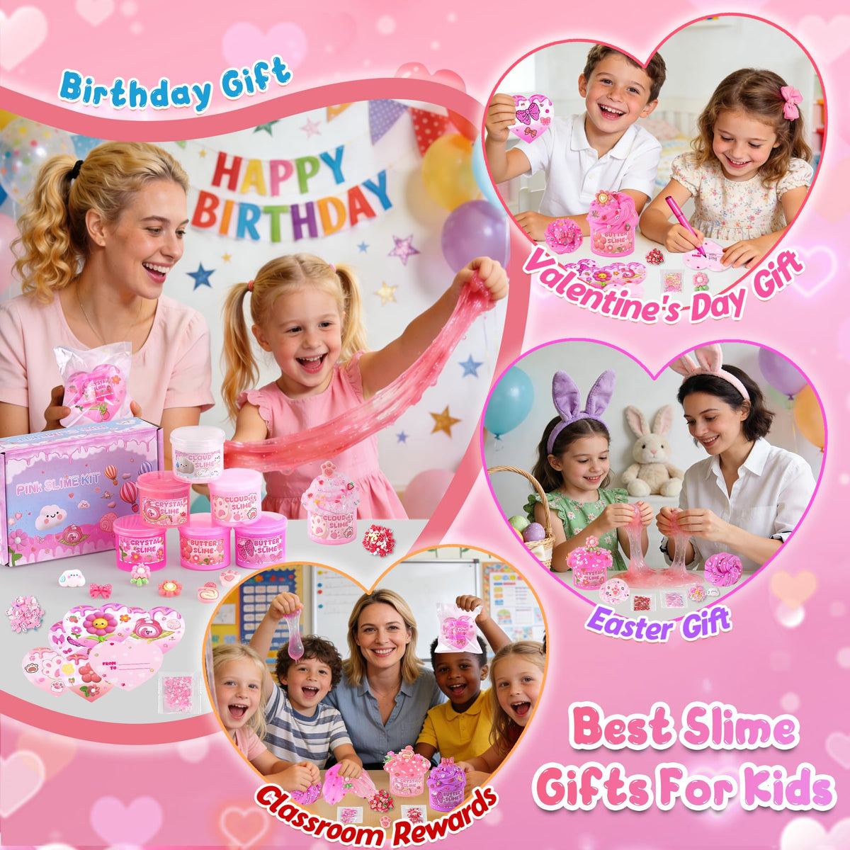 LAWOHO 6-Pack Slimes for Kids | Pink Butter, Cloud & Crystal Slimes Kit