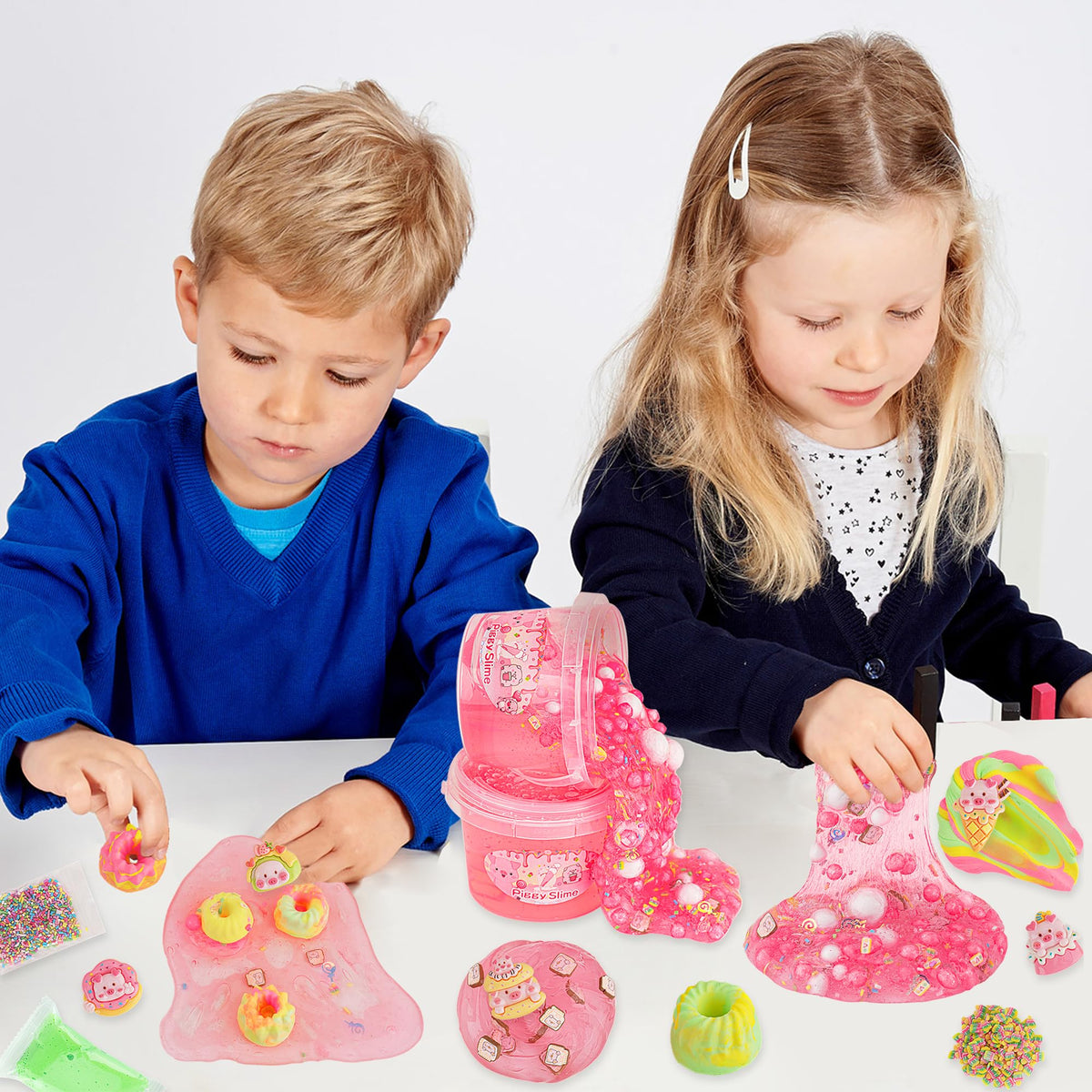 LAWOHO 300ml Piggy Slime Kit with Clay – Red Clear Slime, 10 Add-Ins & Piglet Charms