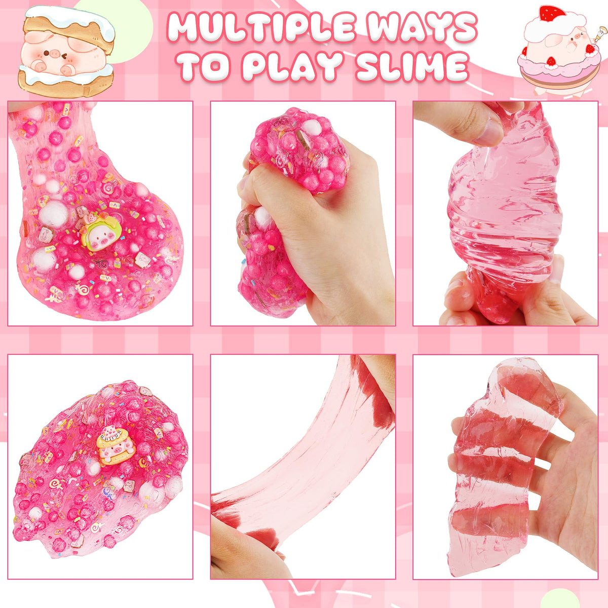 LAWOHO 300ml Piggy Slime Kit with Clay – Red Clear Slime, 10 Add-Ins & Piglet Charms