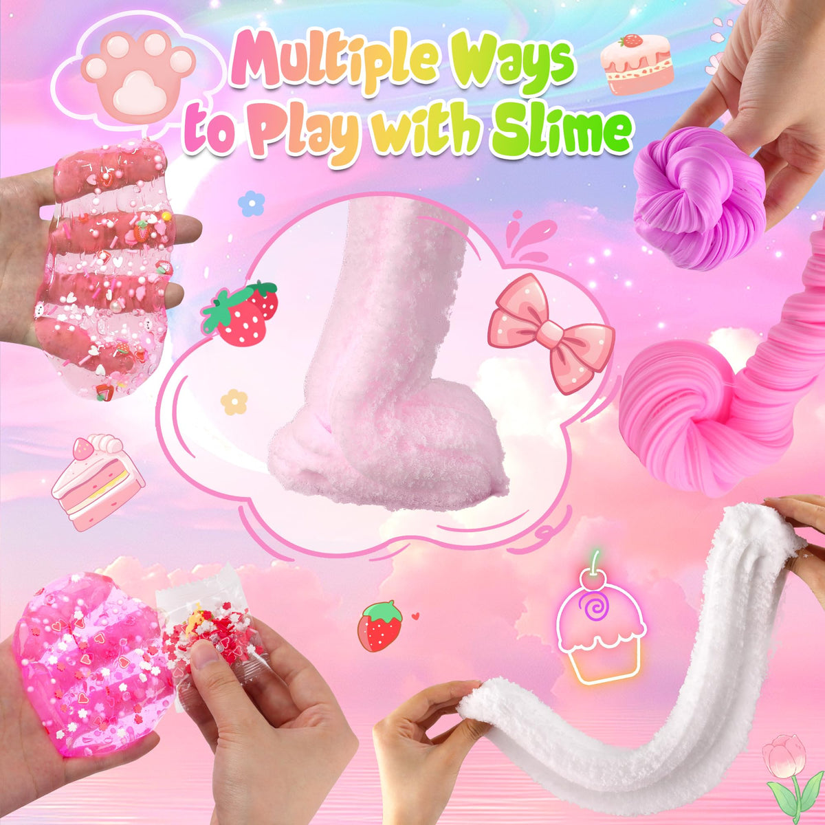 LAWOHO 6-Pack Slimes for Kids | Pink Butter, Cloud & Crystal Slimes Kit
