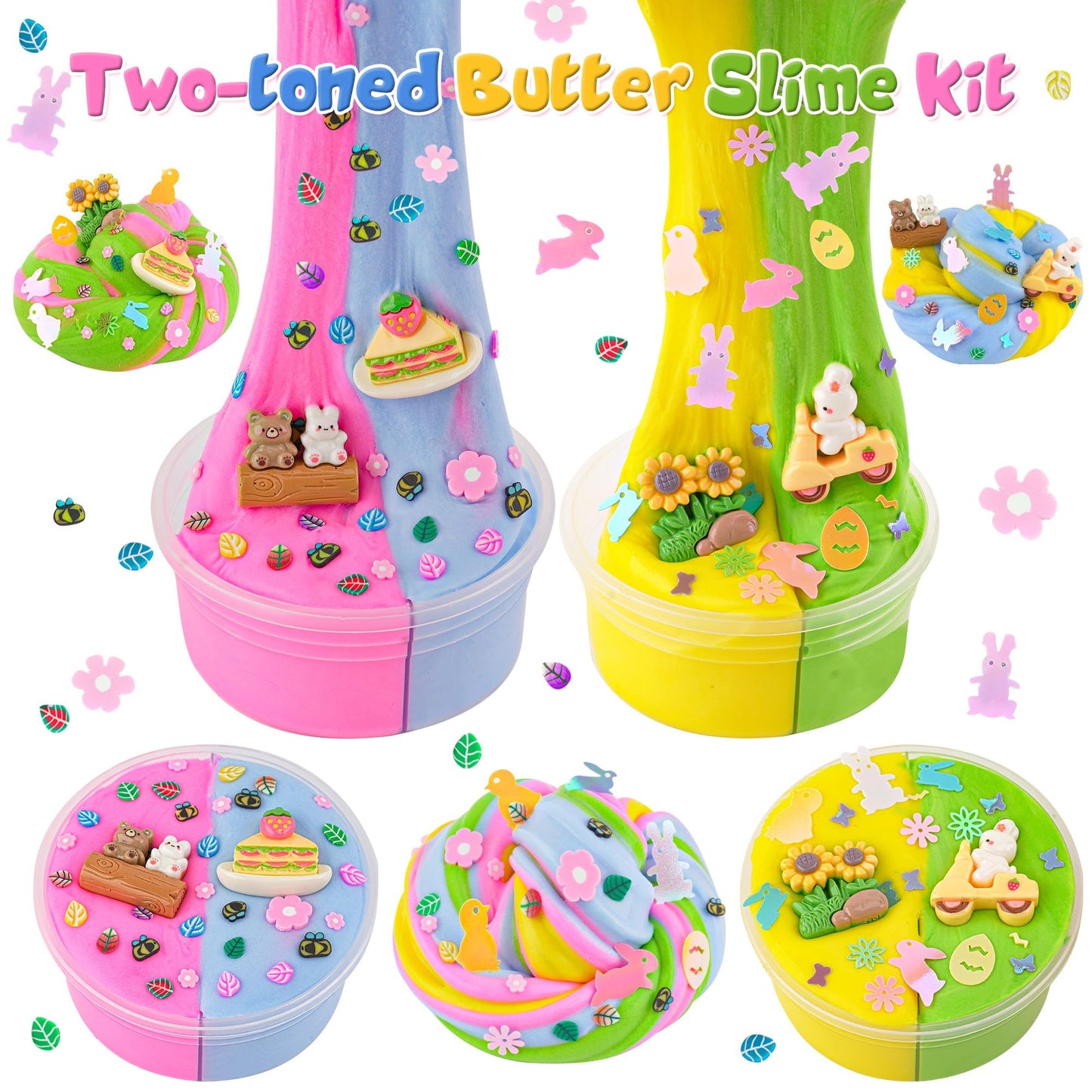 LAWOHO Butter Slime Kit – Two-Toned Slimes with 6 Add-Ins for Easter Fun