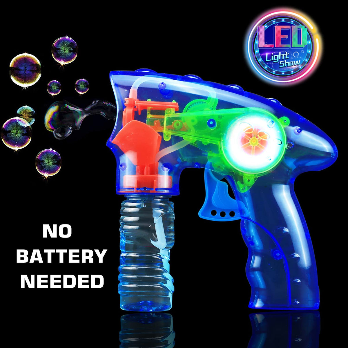 Laxdacee 6 Pcs Bubble Gun Shooter LED Light Up — Wind-Up Bubbles Blaster Kit (No Batteries Needed)