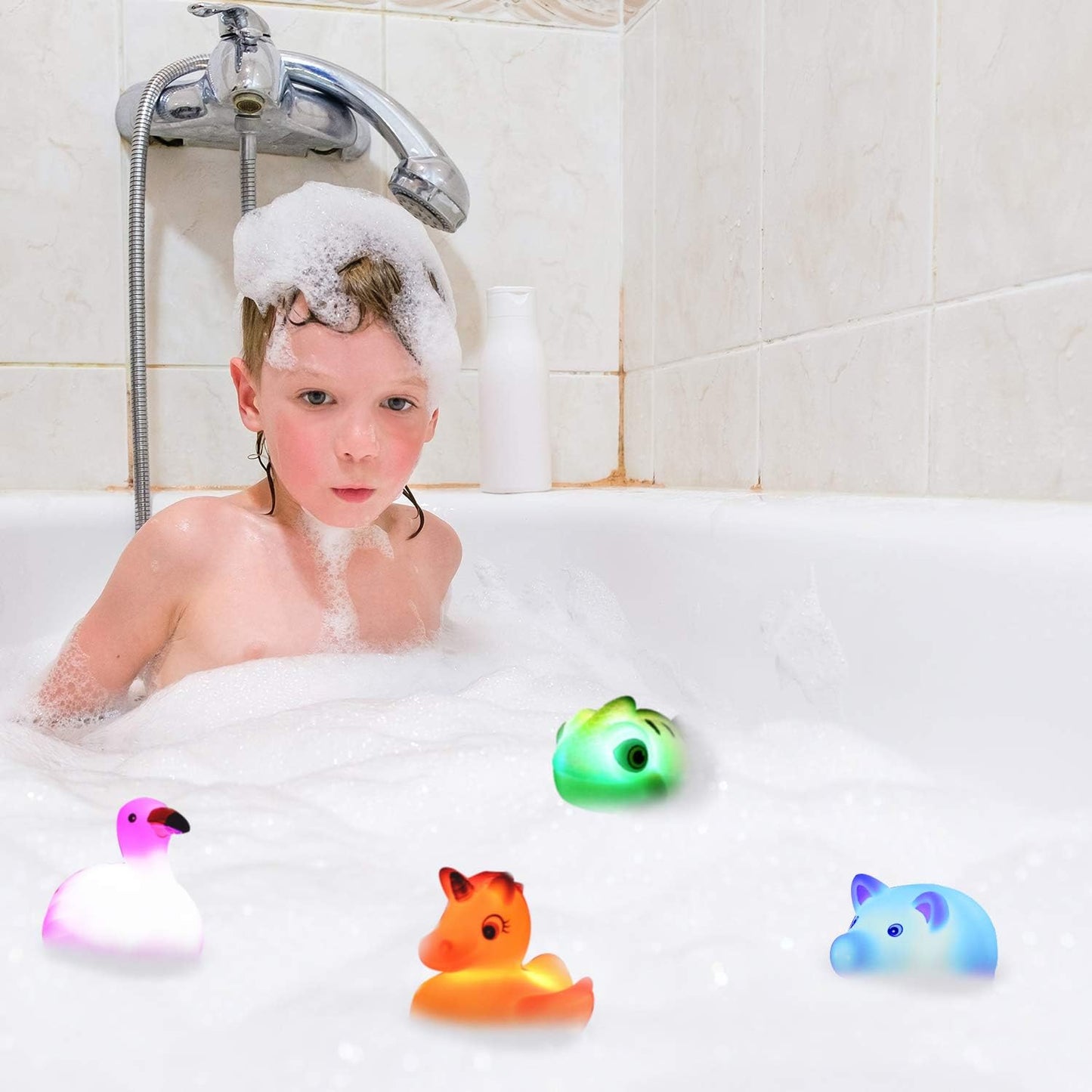 Laxdacee No Hole Bath Toy 12 Pack — Light Up Floating Animals for Bathtub & Pool