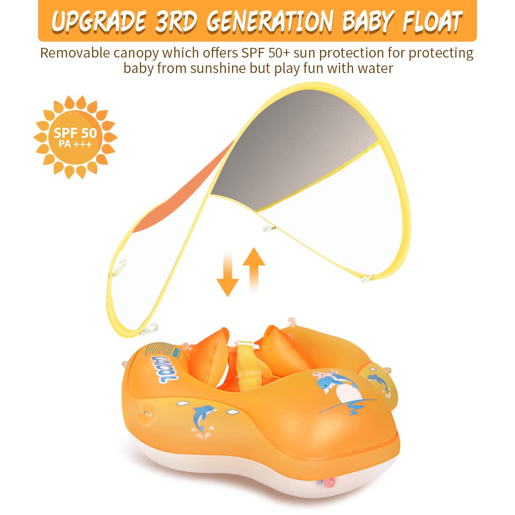 LAYCOL Baby Swimming Float with UPF50+ Sun Canopy | Anti-Flip Pool Float for 3-36 Months