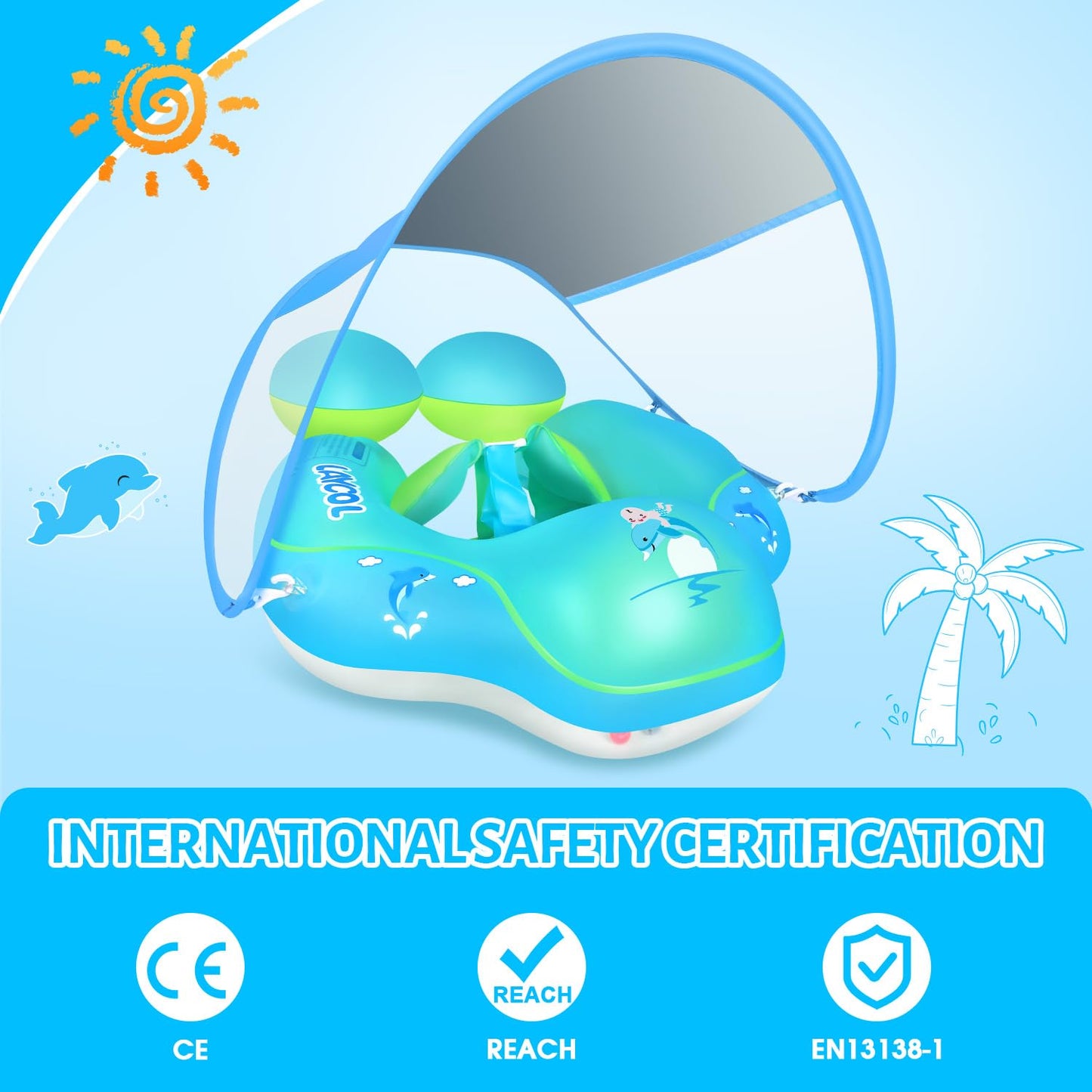 LAYCOL Baby Pool Float with Canopy – UPF 50+ Sun Protection, Anti-Flip Safety for 3-36 Months