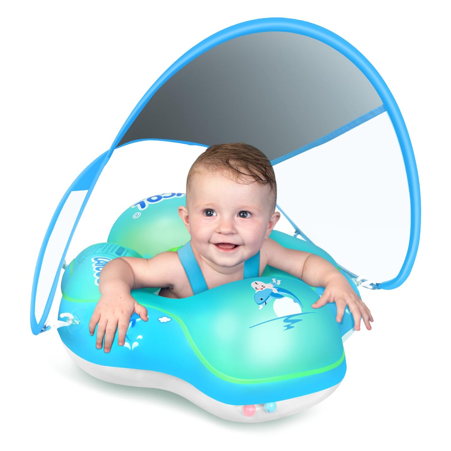 LAYCOL Baby Pool Float No Flip Over with Sun Canopy – 3-36 Months (Blue)