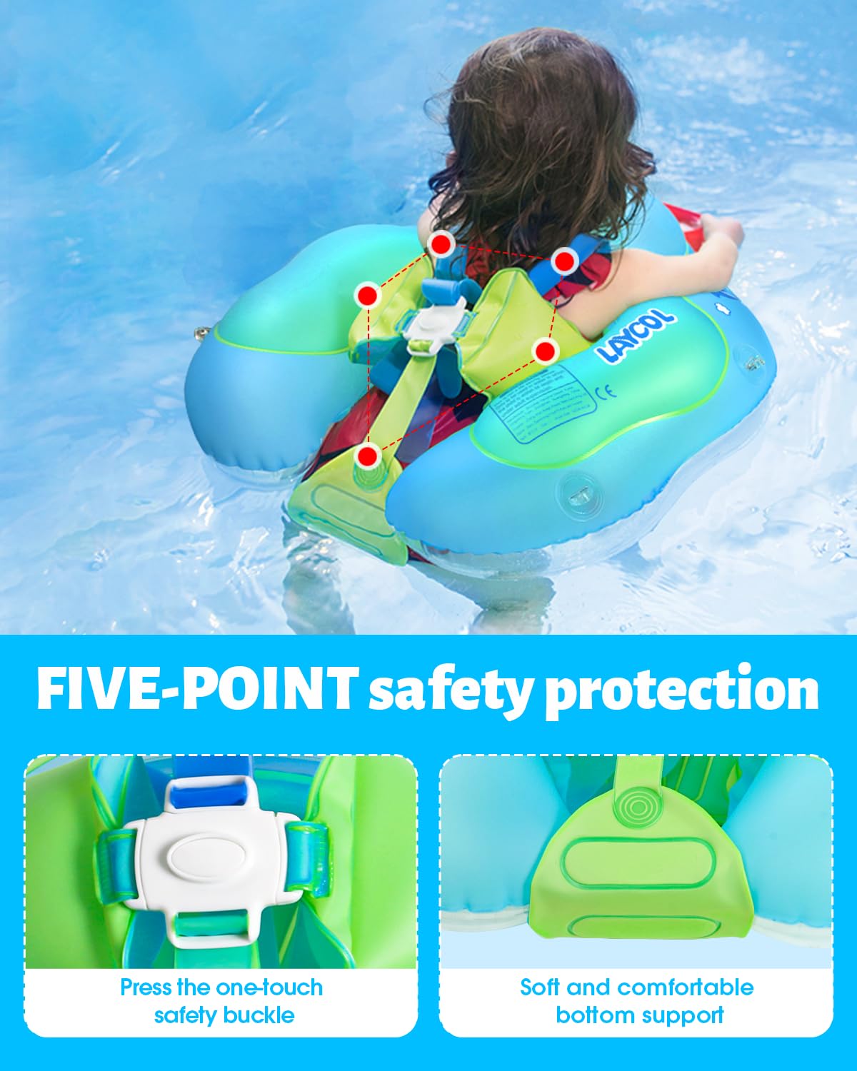 LAYCOL Baby Pool Float No Flip Over with Sun Canopy – 3-36 Months (Blue)