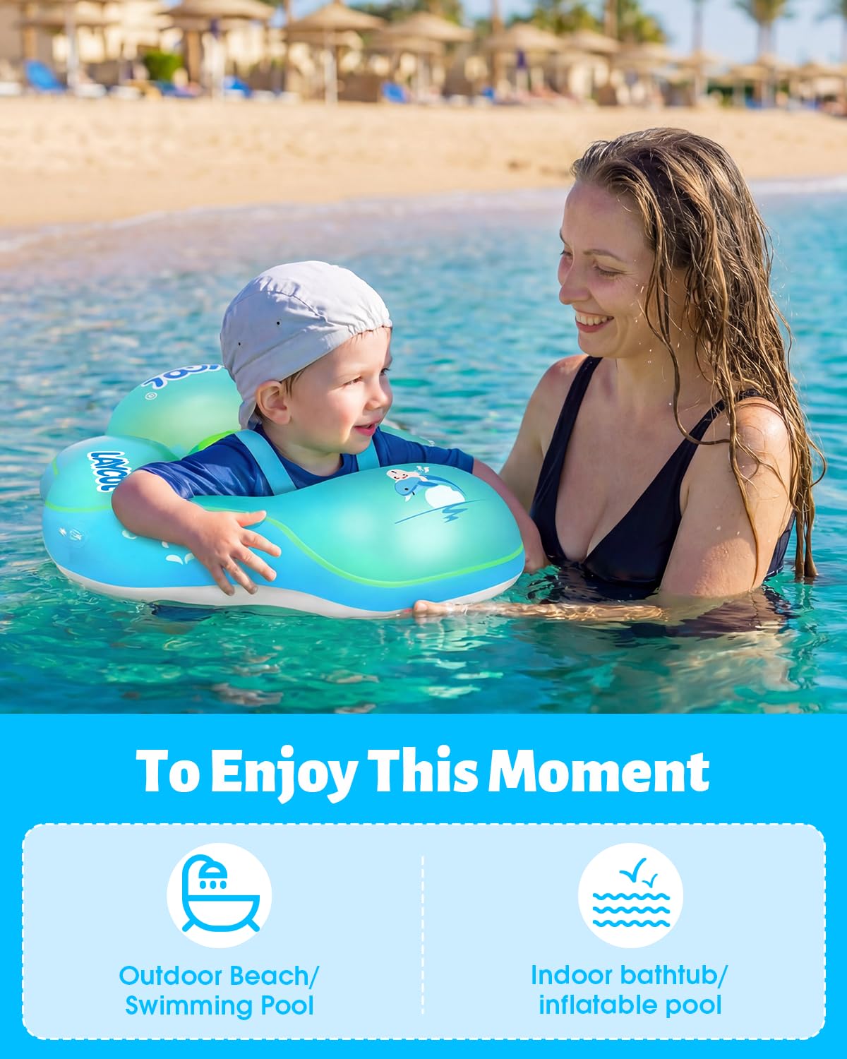 LAYCOL Baby Pool Float No Flip Over with Sun Canopy – 3-36 Months (Blue)