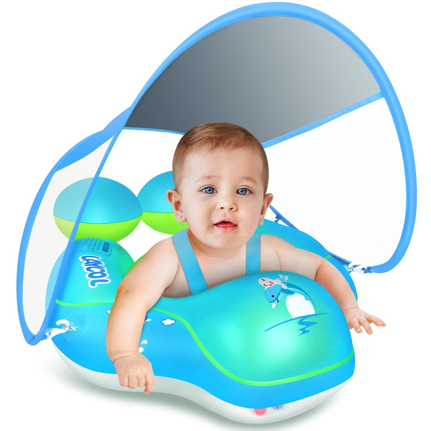 LAYCOL Baby Pool Float with Canopy – UPF 50+ Sun Protection, Anti-Flip Safety for 3-36 Months