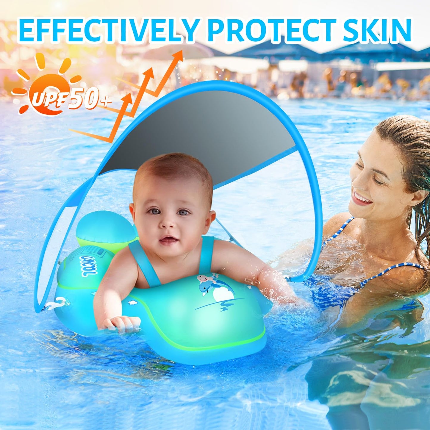 LAYCOL Baby Pool Float with Canopy – UPF 50+ Sun Protection, Anti-Flip Safety for 3-36 Months
