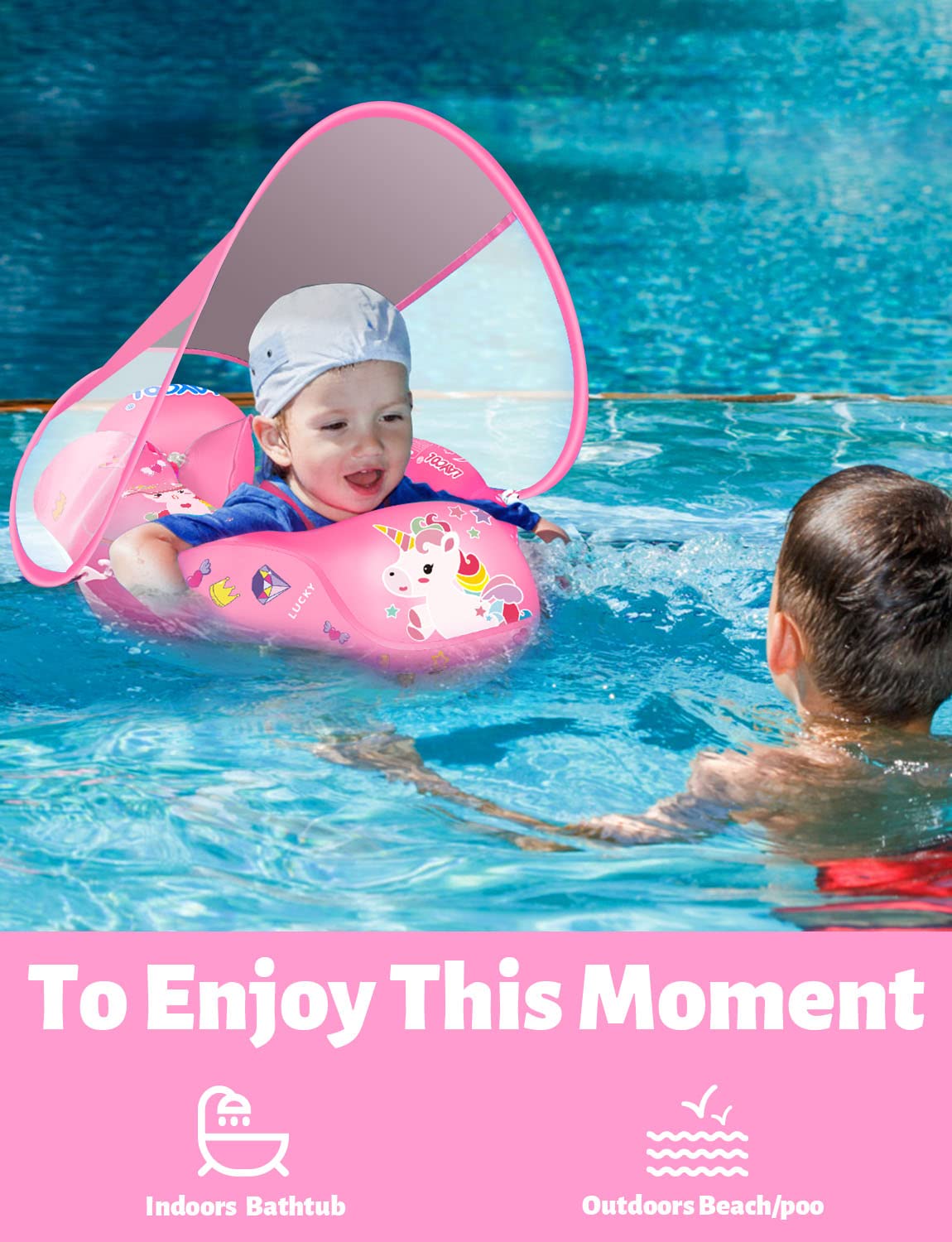 LAYCOL Baby Pool Float with Sun Canopy – No Flip Over, 3–36 Months, Double Air Chambers