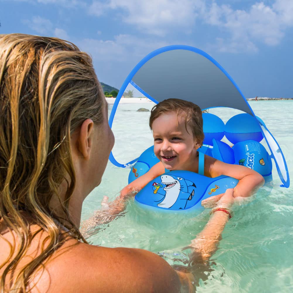 LAYCOL Baby Swimming Float with UPF50+ Sun Canopy – No-Flip Pool Float (3–36 Months)