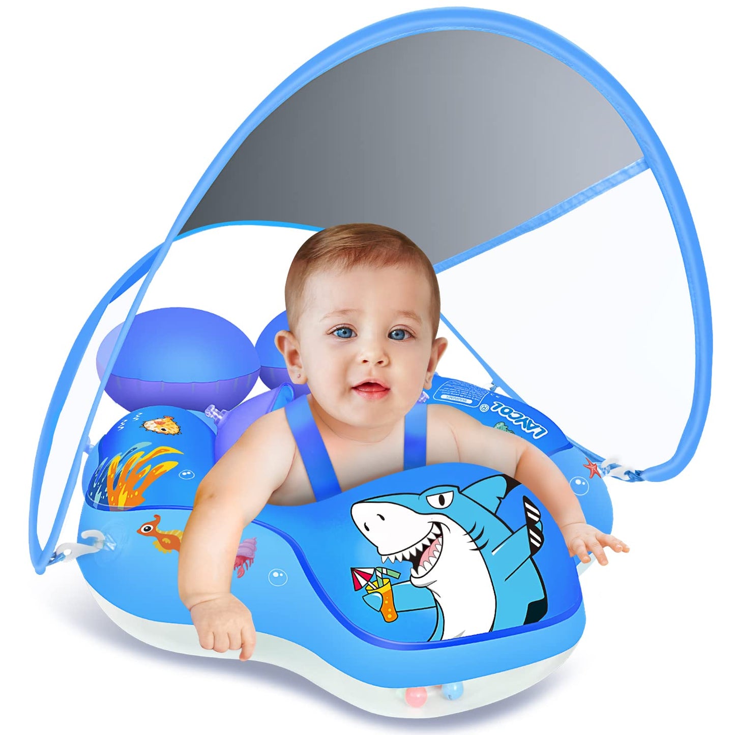 LAYCOL Baby Swimming Float with UPF50+ Sun Canopy – No-Flip Pool Float (3–36 Months)