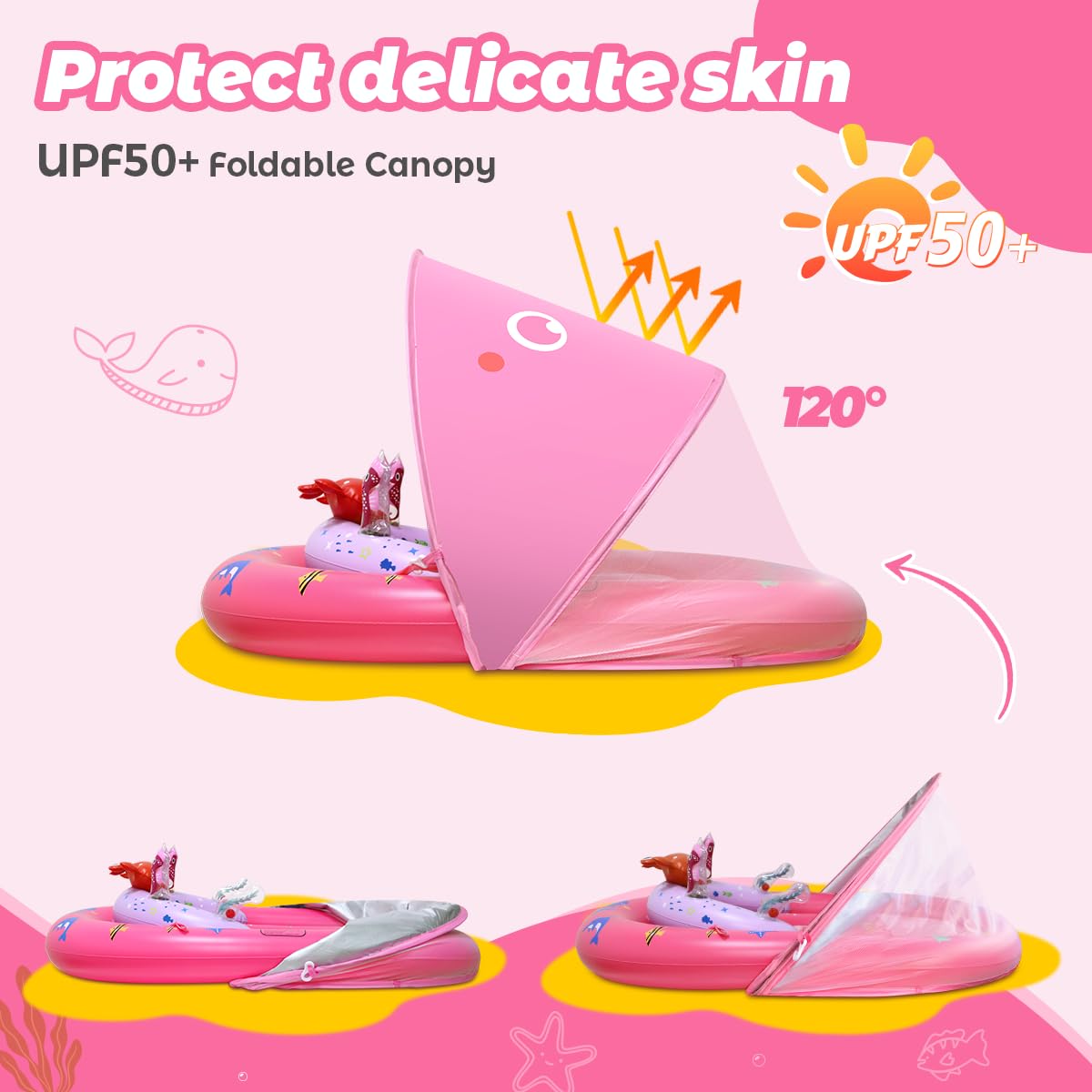 LAYCOL Baby Pool Float with UPF50+ Canopy & Toy Console – Adjustable Safety Seat for 6-36 Months